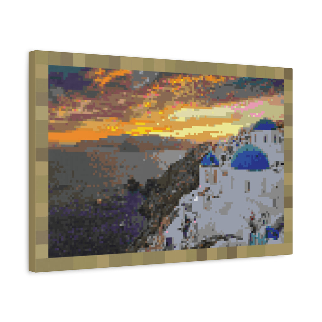 Santorini Sunset Pixel-Style Matte Canvas Print