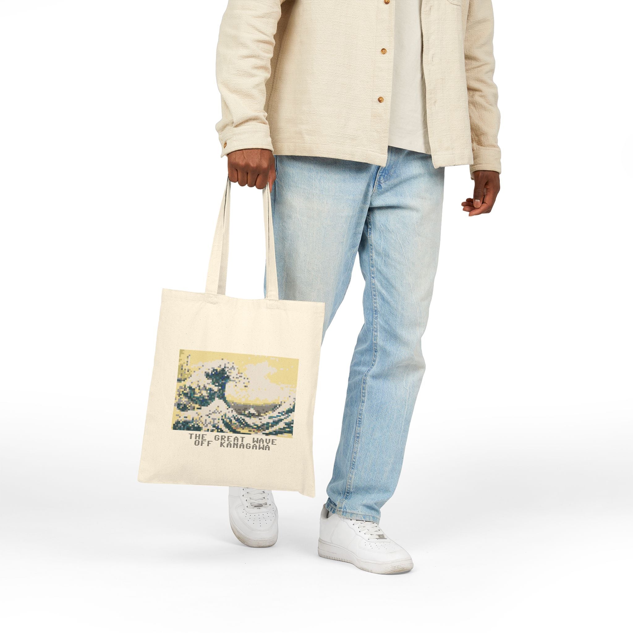 The Great Wave Pixel Art Tote Bag — Famous Artwork Canvas Tote