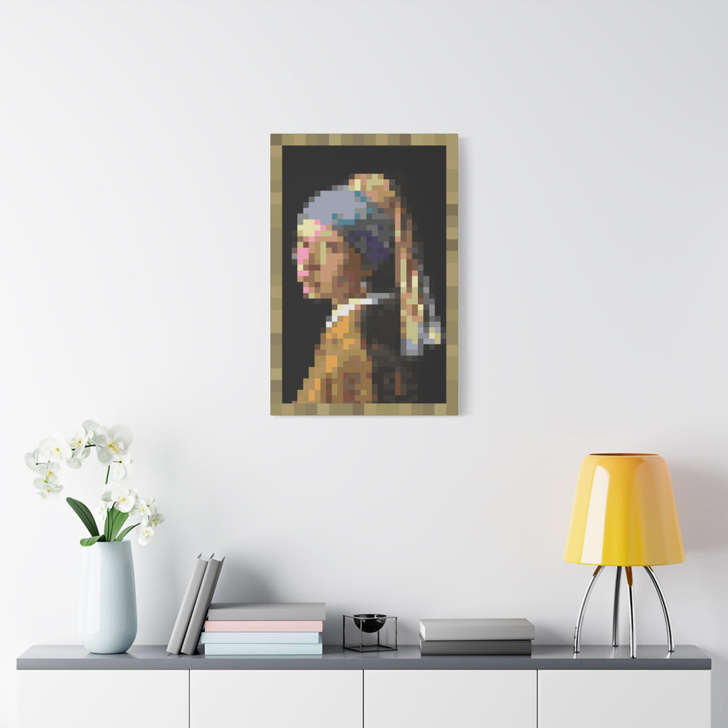 Girl with a Pearl Earring Pixel-Style Matte Canvas Print