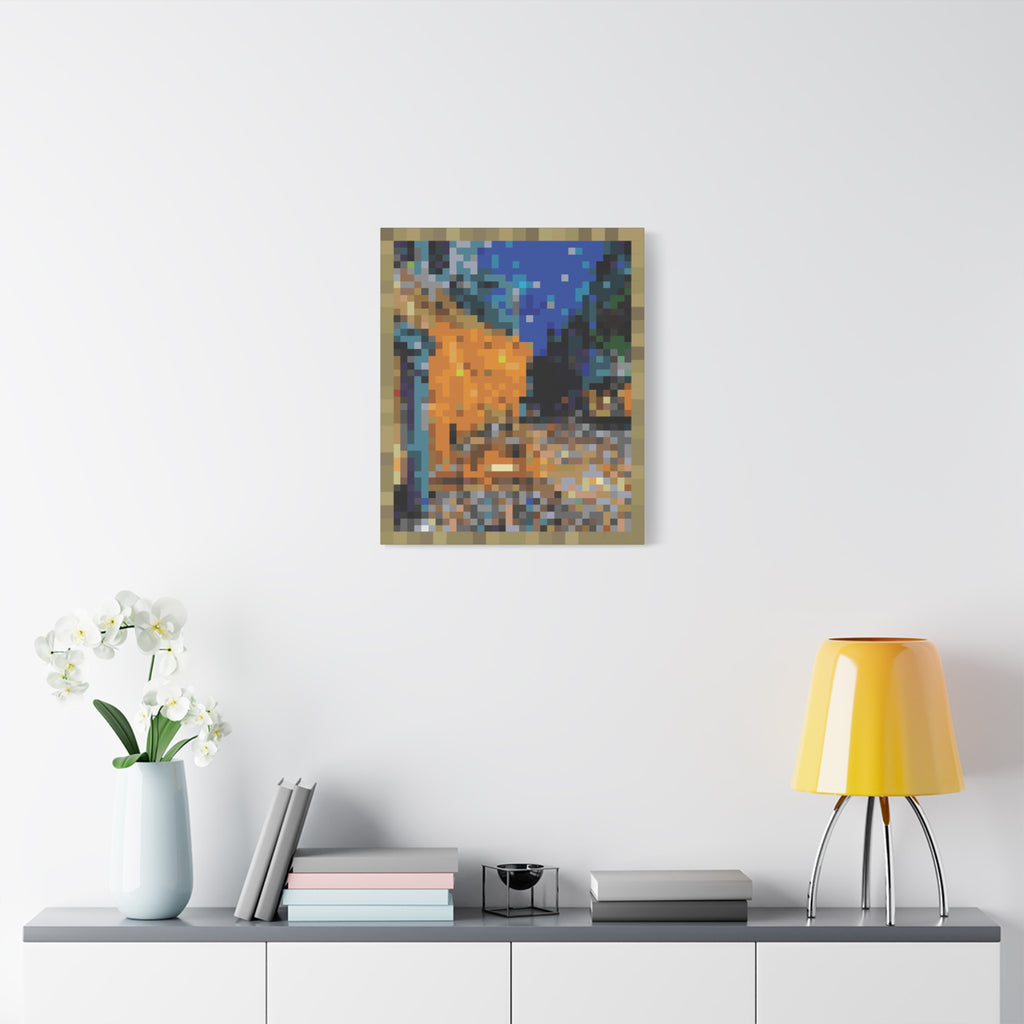 Cafe Terrace at Night Pixel-Style Matte Canvas Print