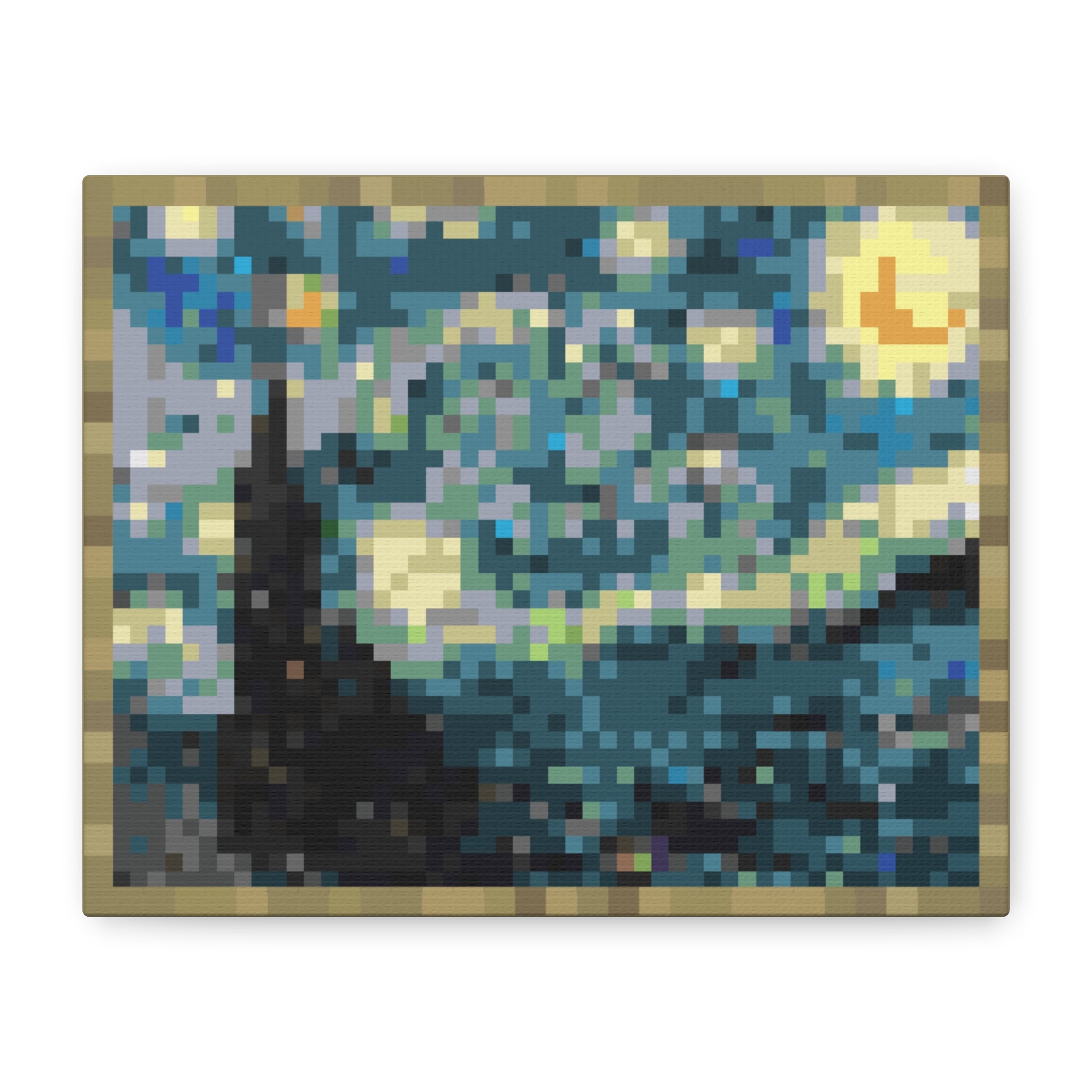 Starry Night Pixel-Style Matte Canvas Print