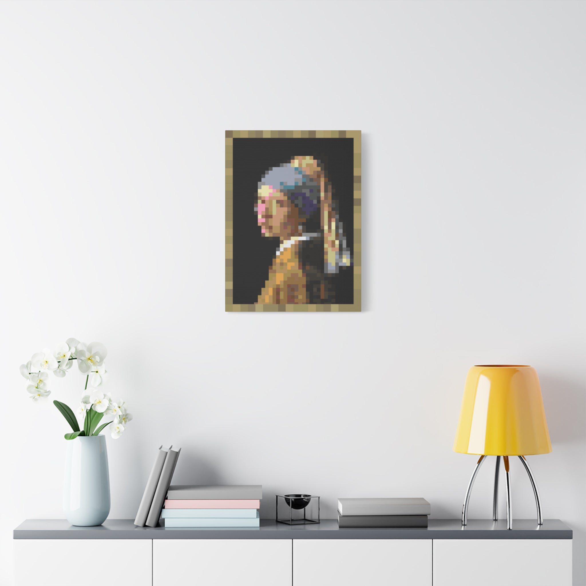 Girl with a Pearl Earring Pixel-Style Matte Canvas Print