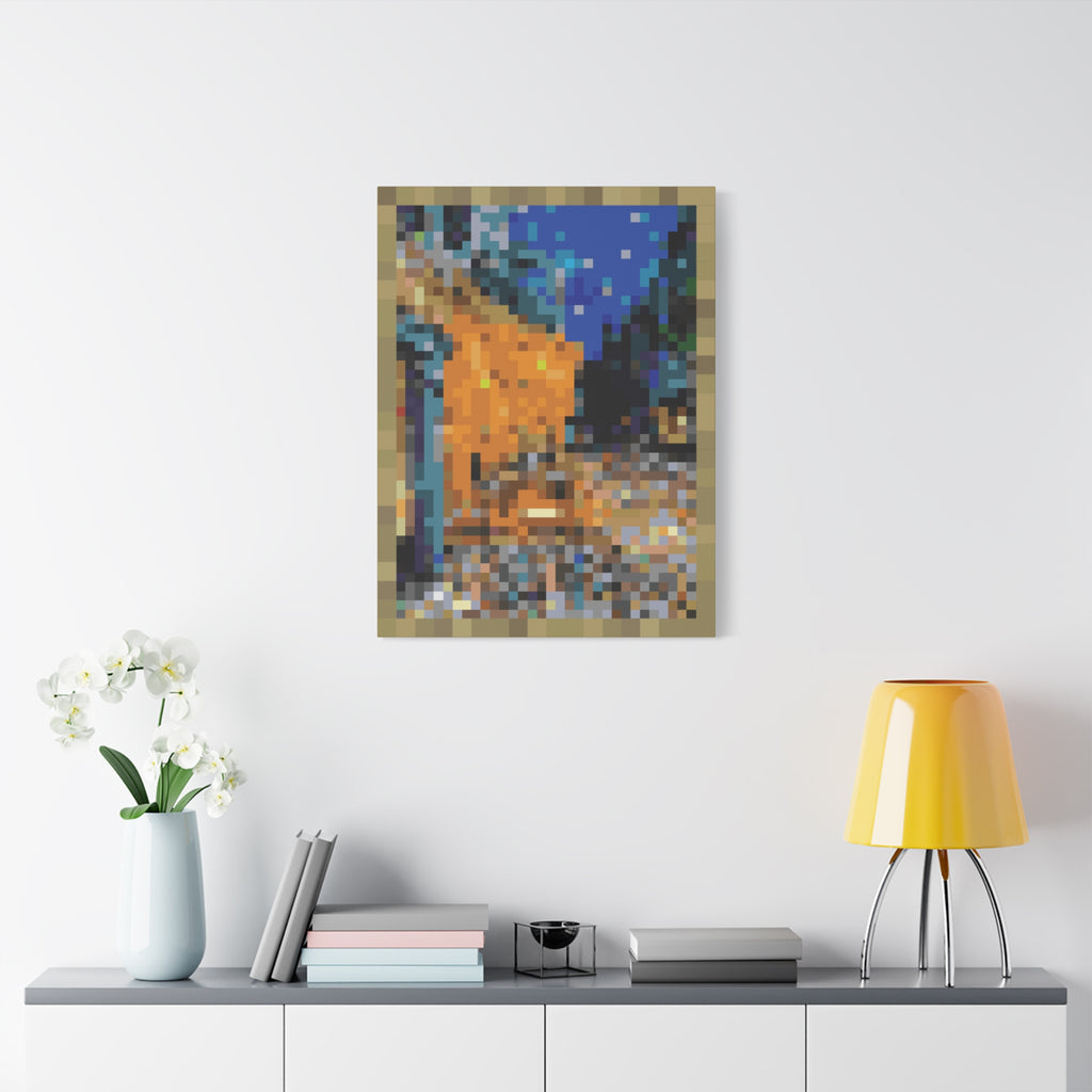 Cafe Terrace at Night Pixel-Style Matte Canvas Print