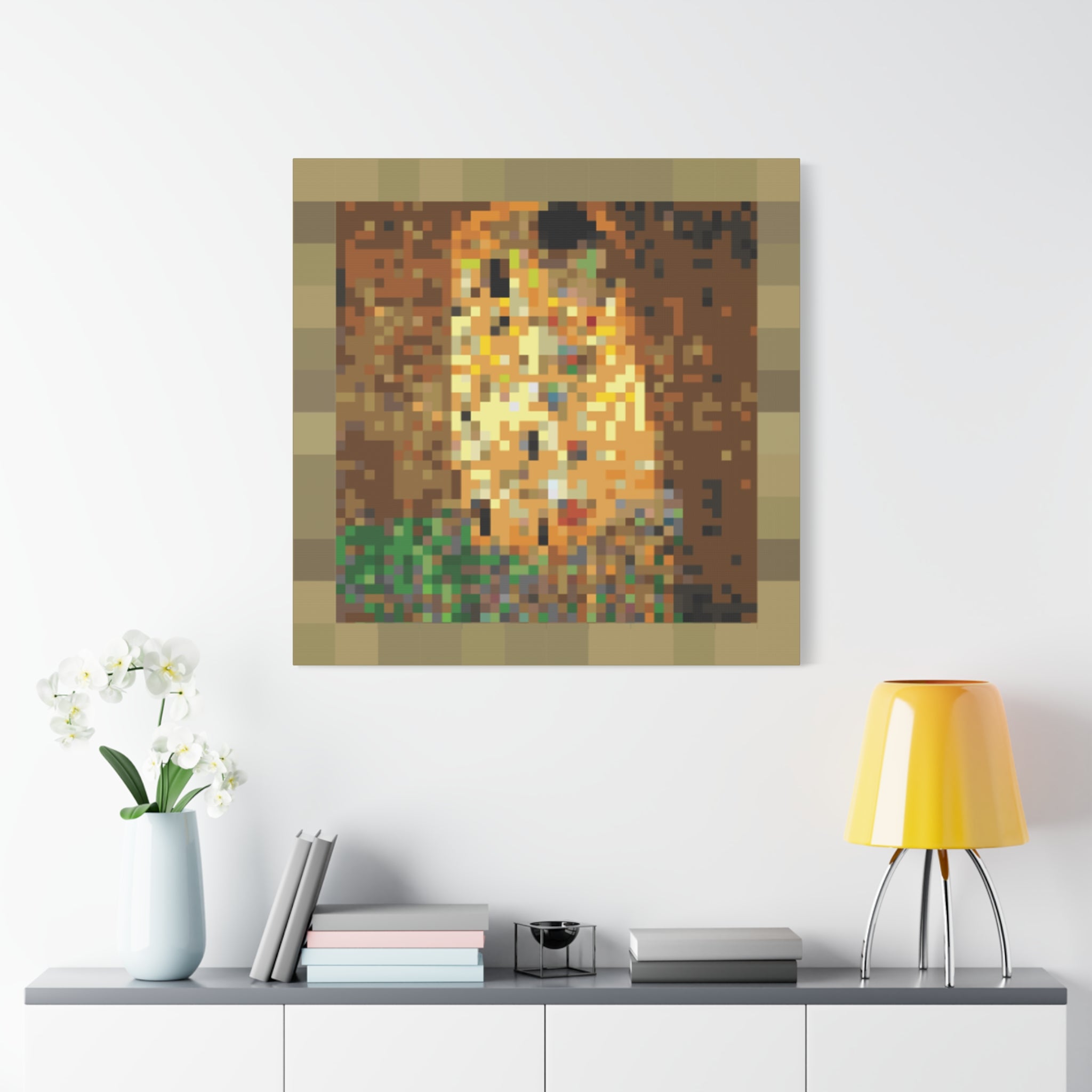 The Kiss Pixel-Style Matte Canvas Print