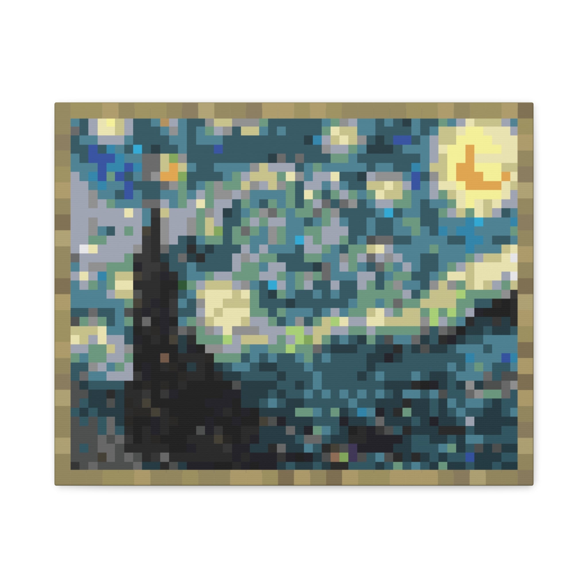 Starry Night Pixel-Style Matte Canvas Print