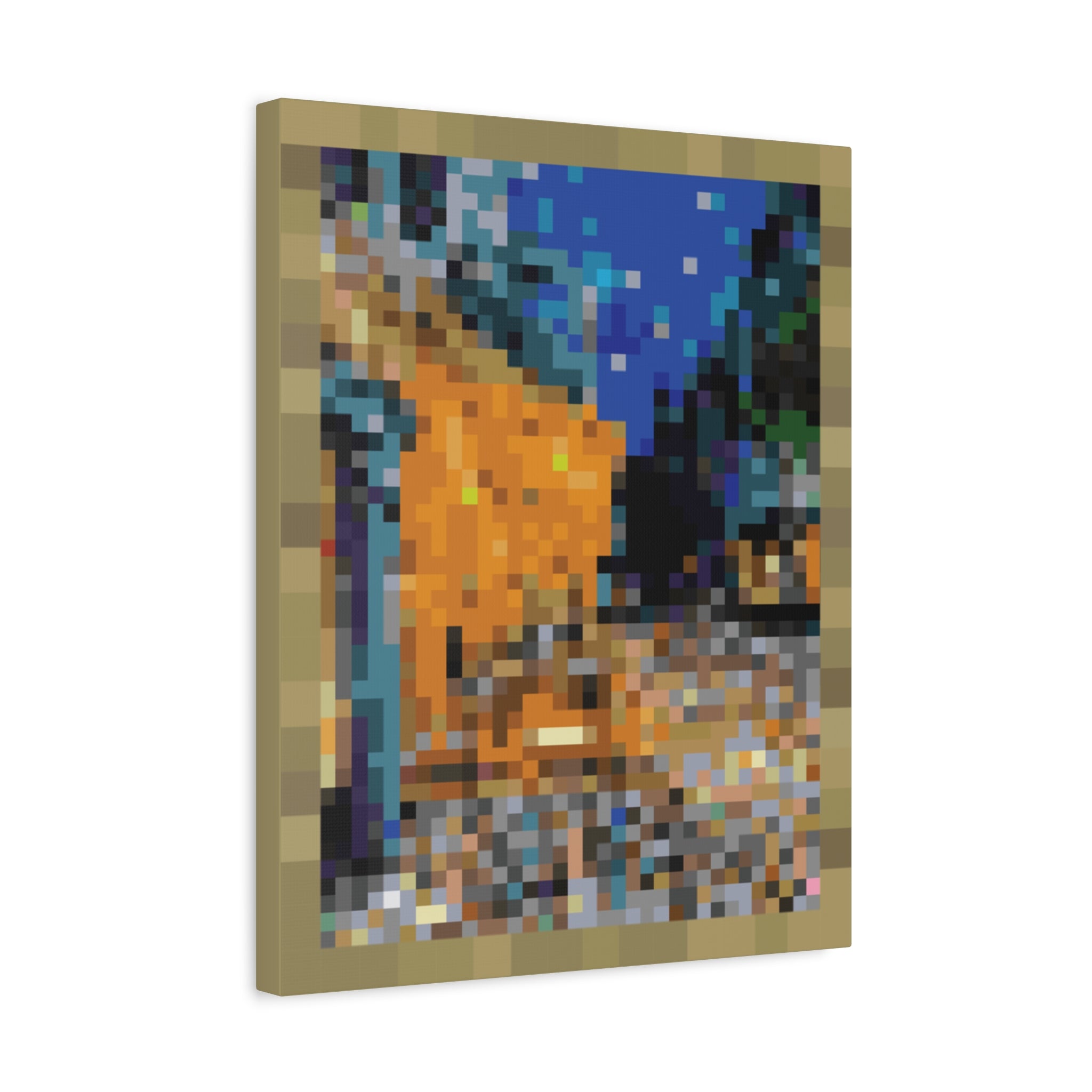 Cafe Terrace at Night Pixel-Style Matte Canvas Print