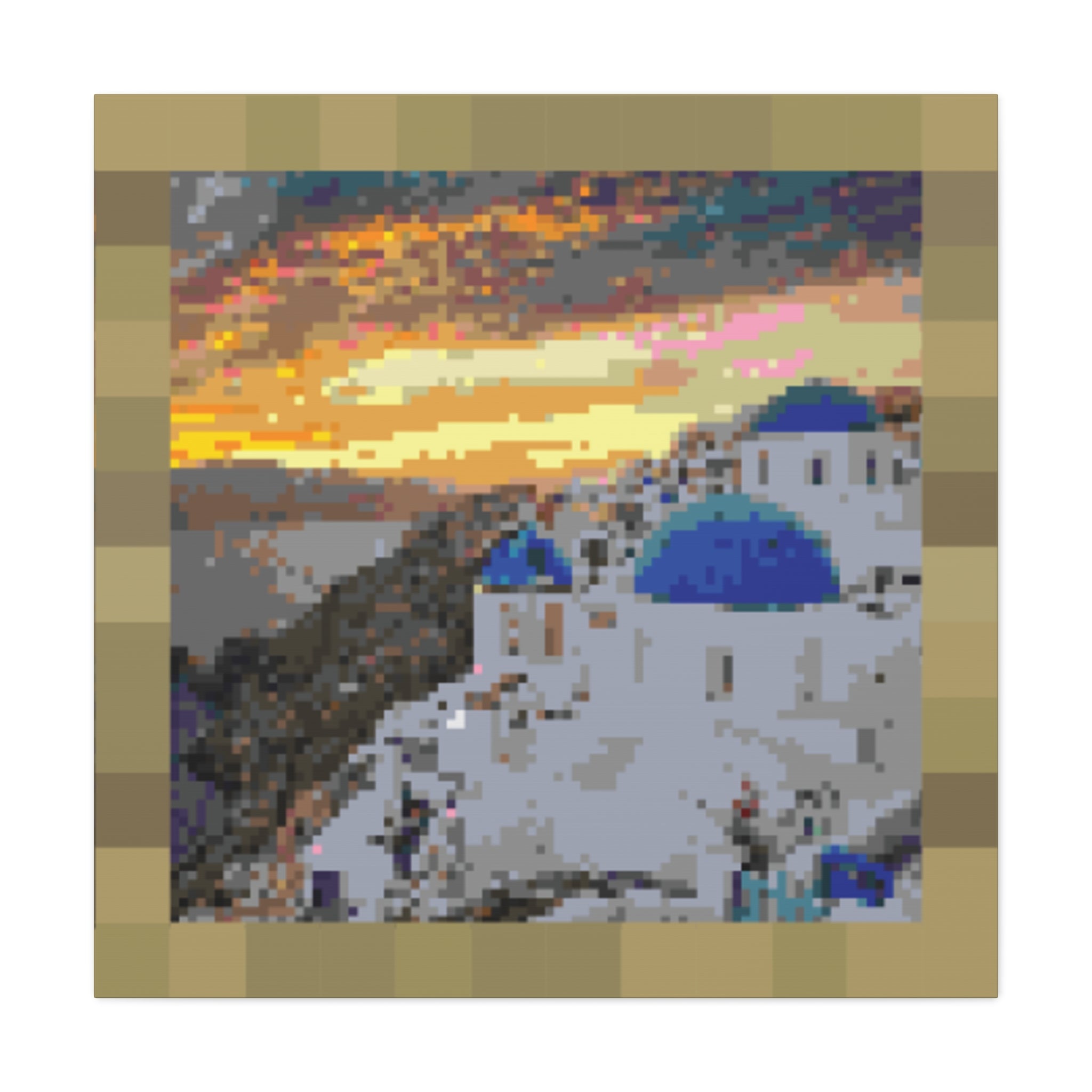 Santorini Sunset Pixel-Style Matte Canvas Print