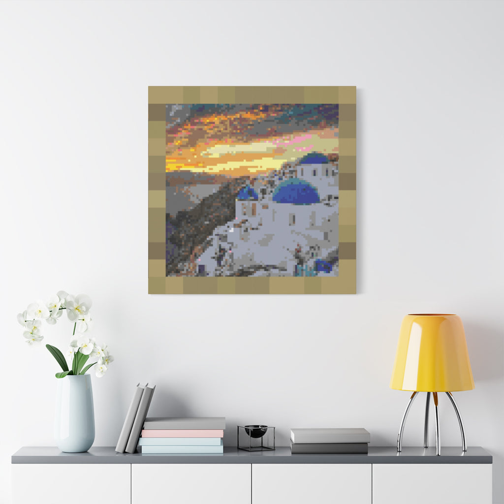 Santorini Sunset Pixel-Style Matte Canvas Print