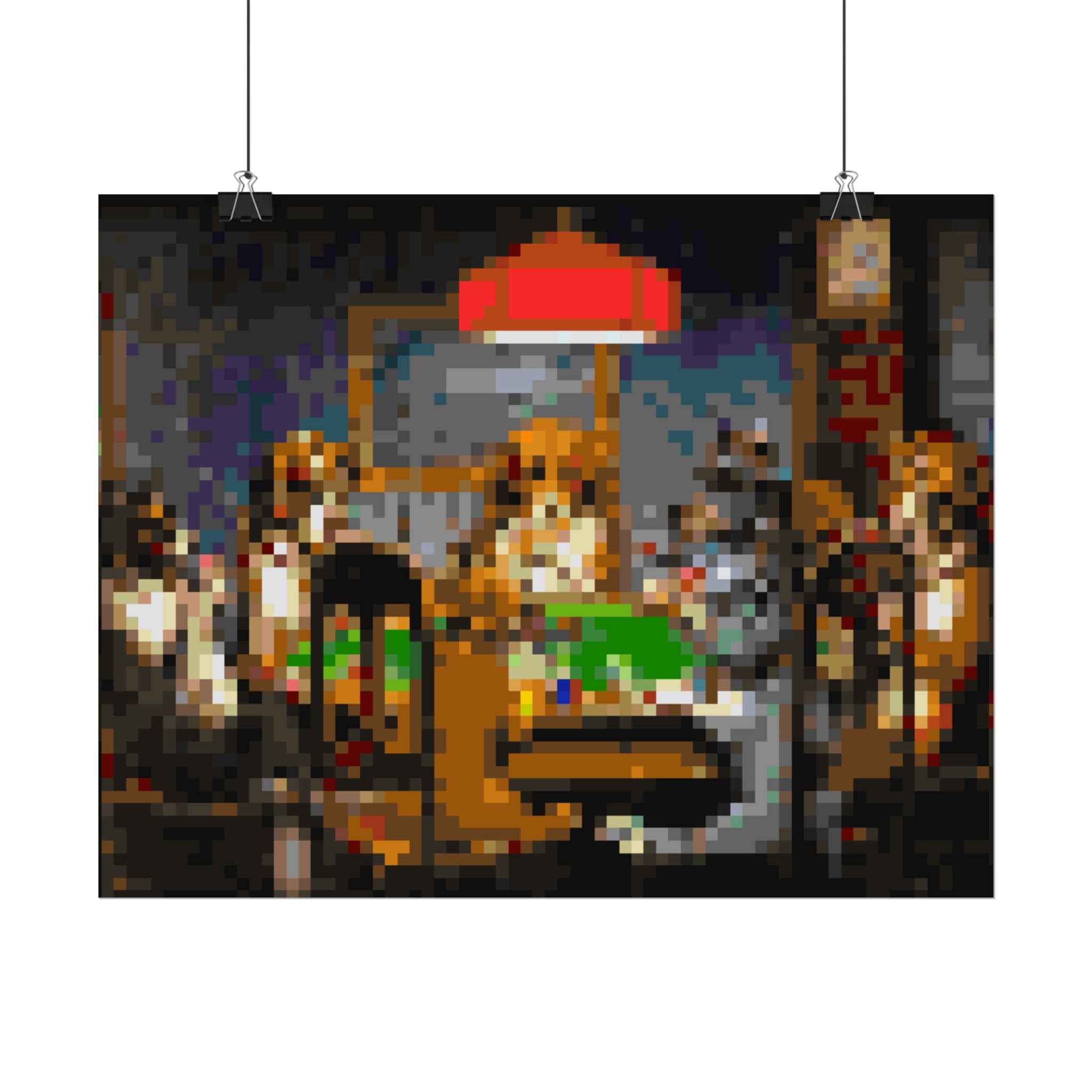 Dogs Playing Poker Pixel-Style Rolled Art Print