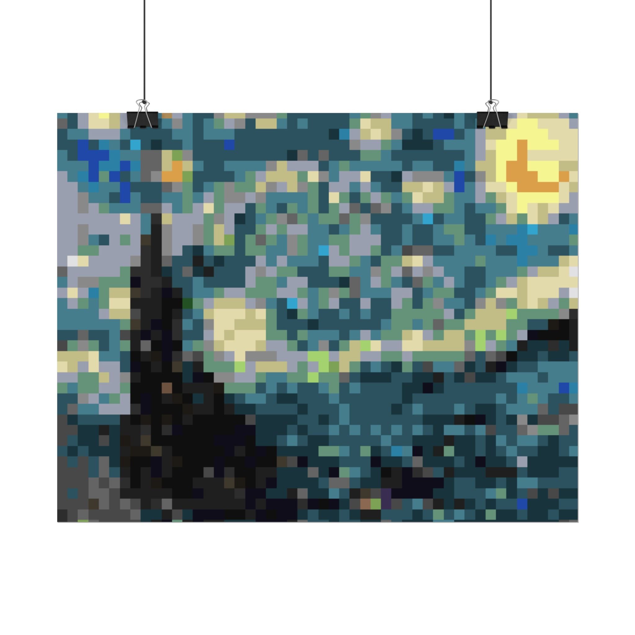 Starry Night Pixel-Style Rolled Art Print