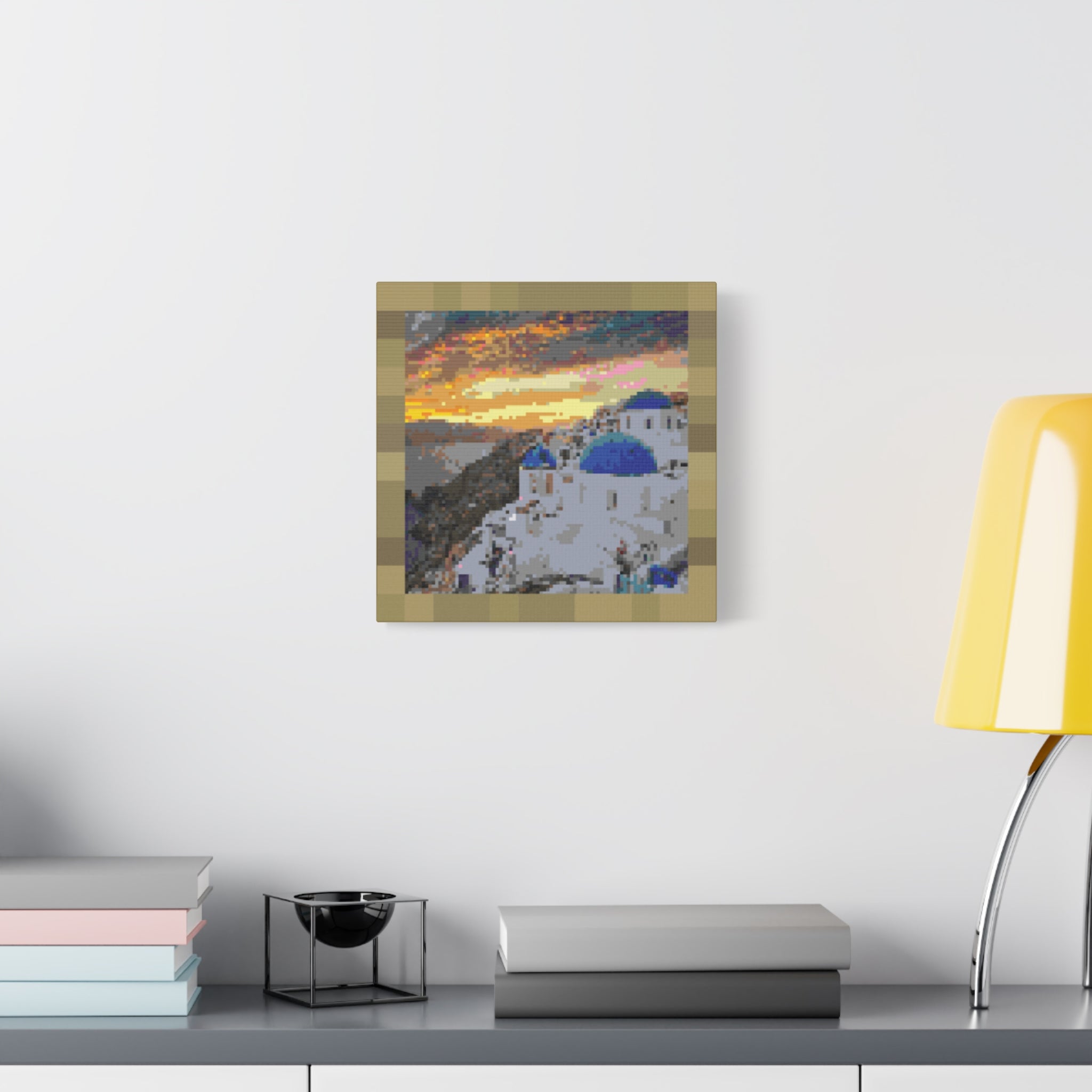 Santorini Sunset Pixel-Style Matte Canvas Print