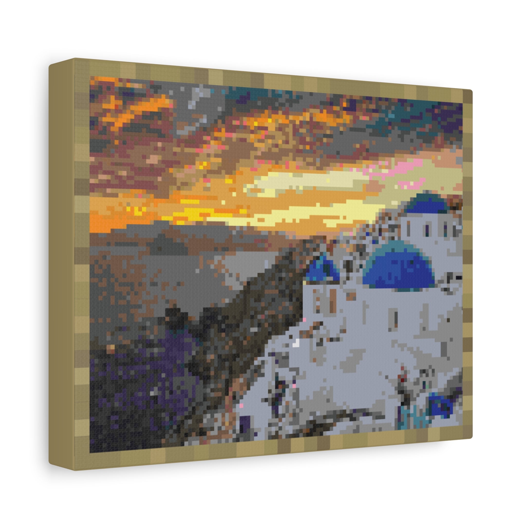 Santorini Sunset Pixel-Style Matte Canvas Print