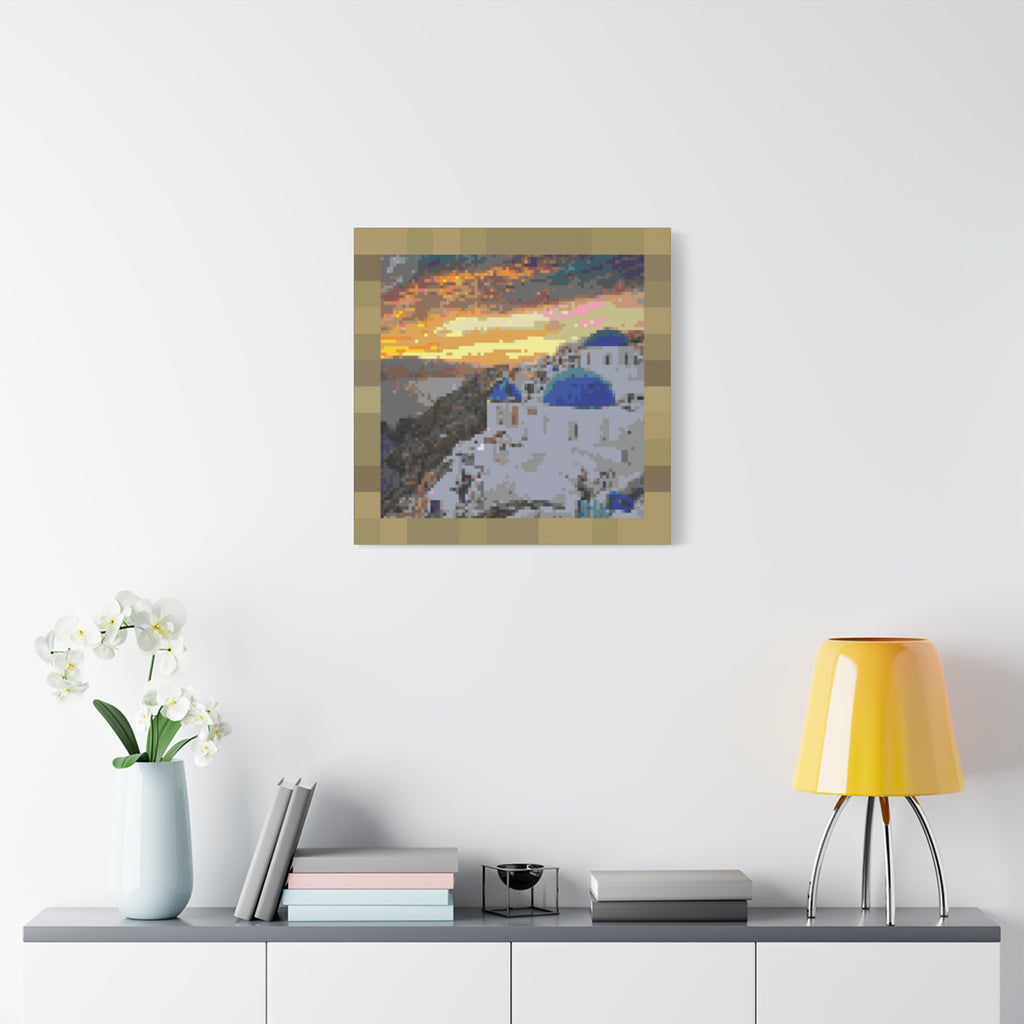 Santorini Sunset Pixel-Style Matte Canvas Print