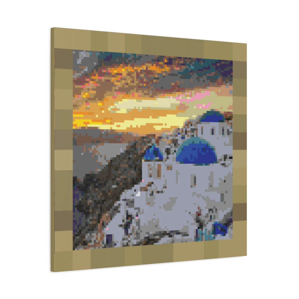 Santorini Sunset Pixel-Style Matte Canvas Print