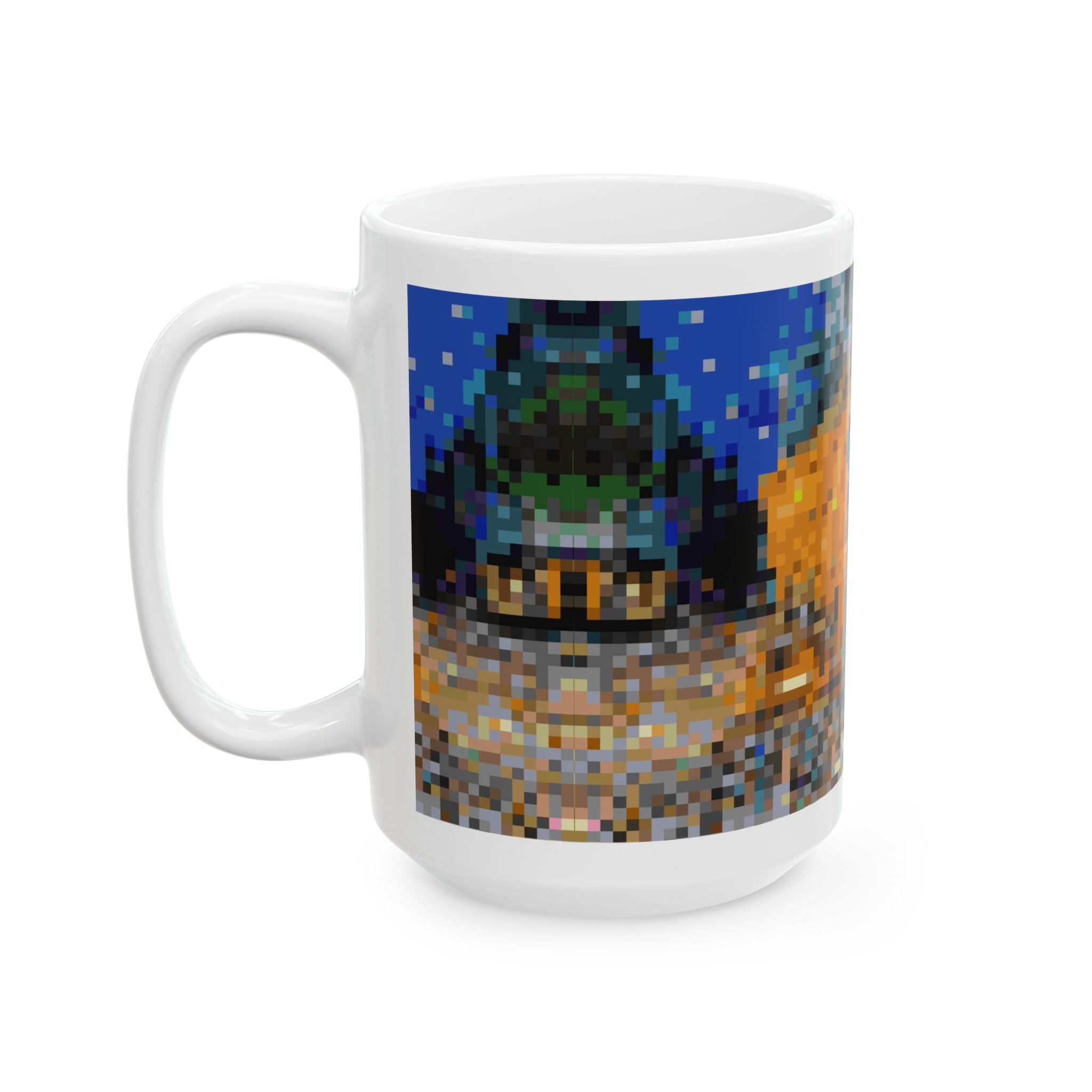 Cafe Terrace at Night Pixel-Style Ceramic Mug (11oz/15oz)