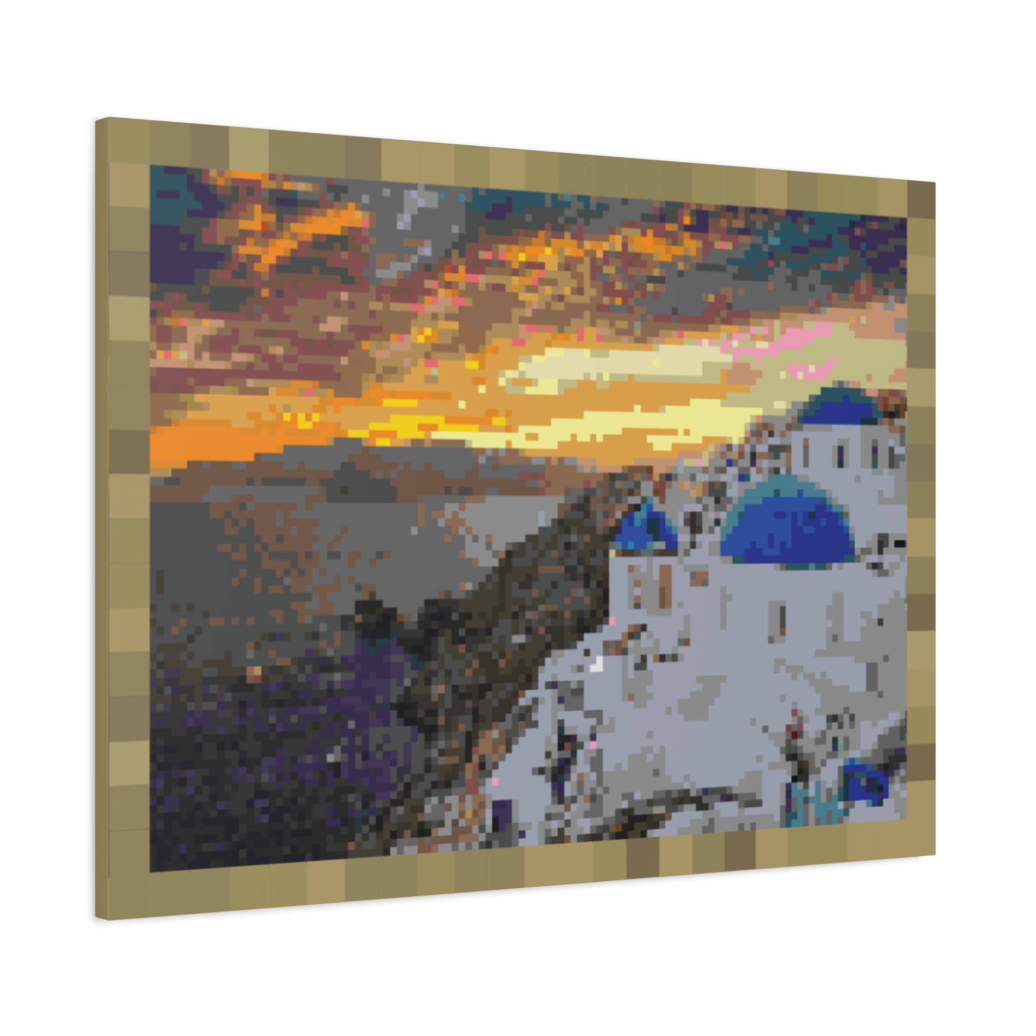 Santorini Sunset Pixel-Style Matte Canvas Print