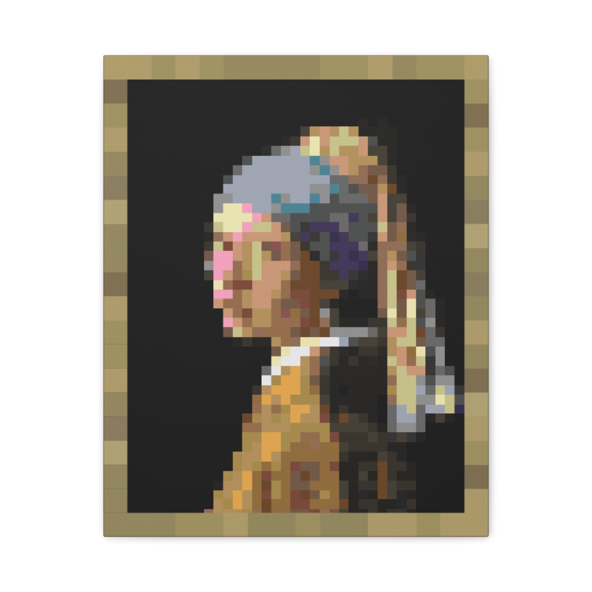 Girl with a Pearl Earring Pixel-Style Matte Canvas Print