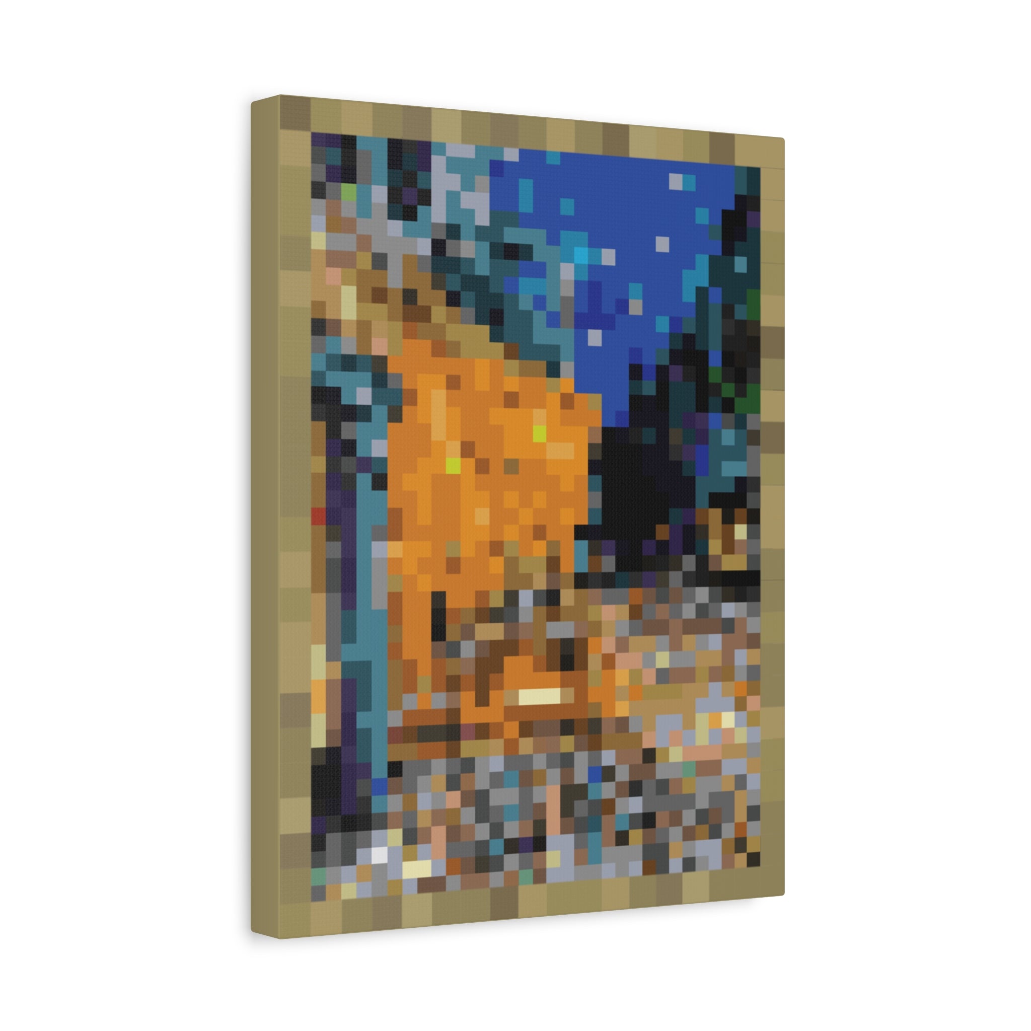 Cafe Terrace at Night Pixel-Style Matte Canvas Print