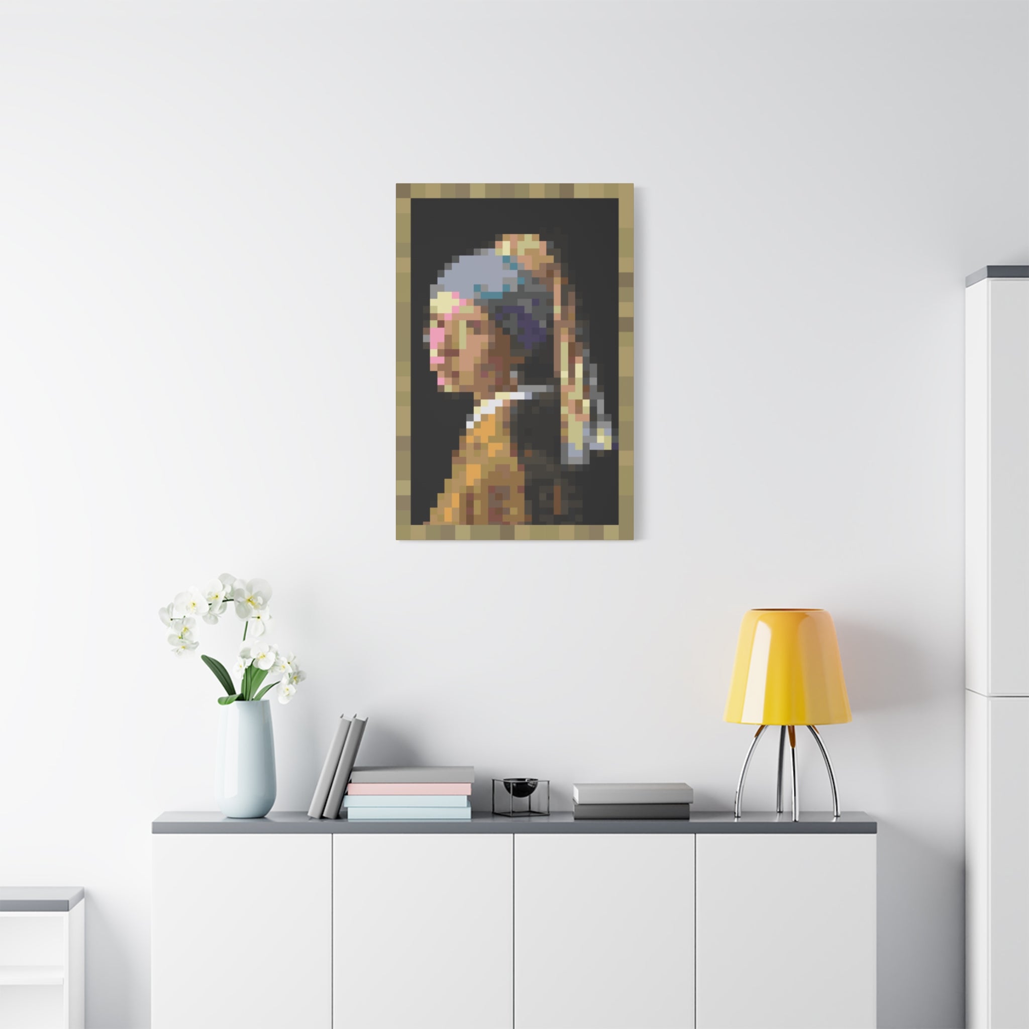 Girl with a Pearl Earring Pixel-Style Matte Canvas Print
