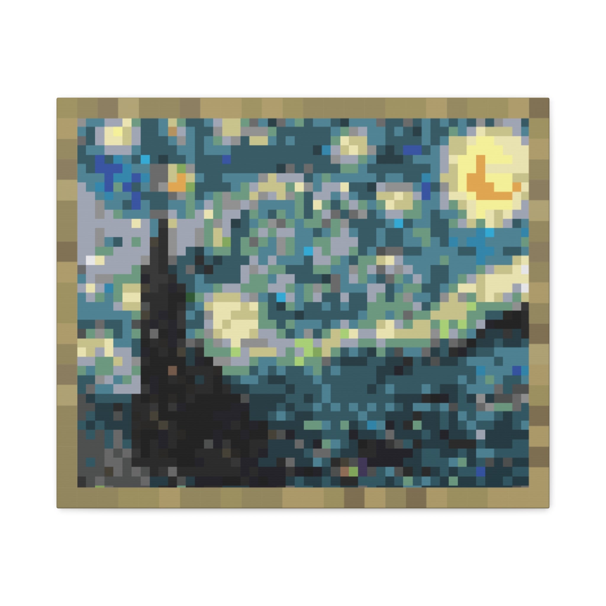 Starry Night Pixel-Style Matte Canvas Print