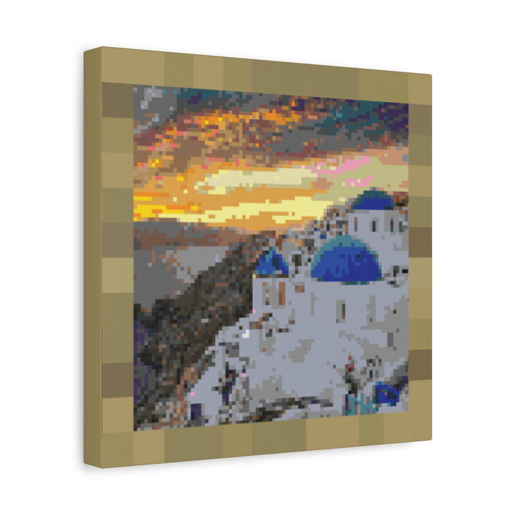 Santorini Sunset Pixel-Style Matte Canvas Print