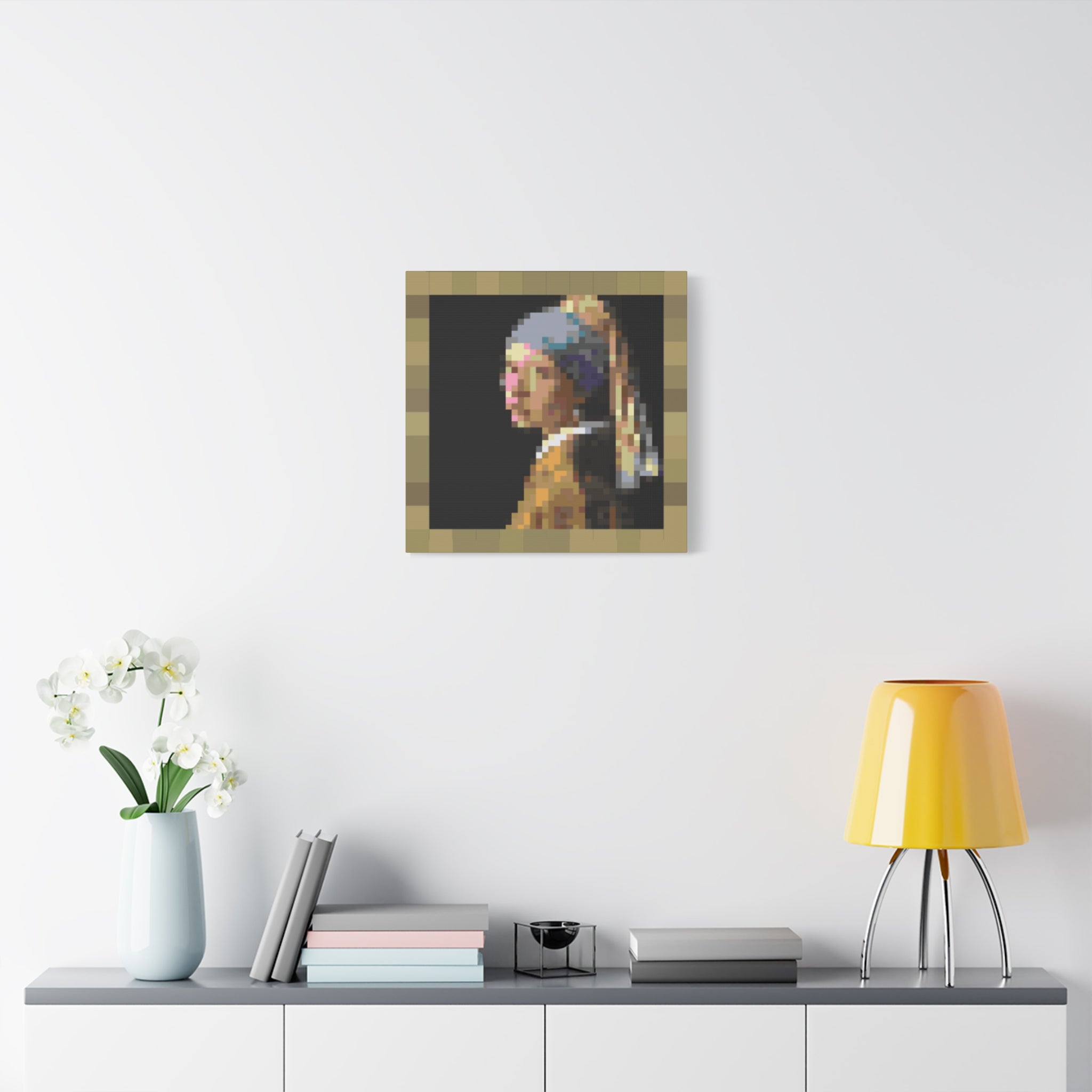 Girl with a Pearl Earring Pixel-Style Matte Canvas Print