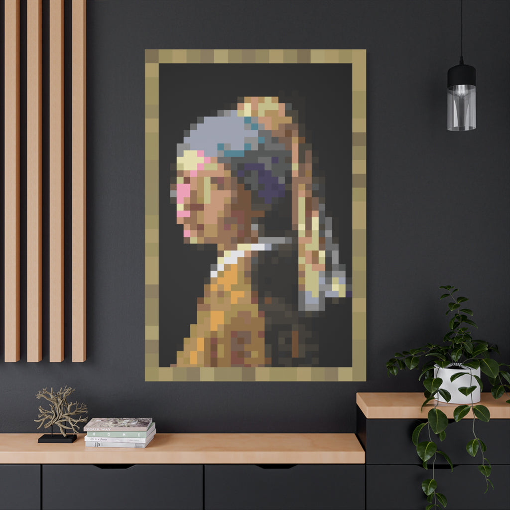 Girl with a Pearl Earring Pixel-Style Matte Canvas Print