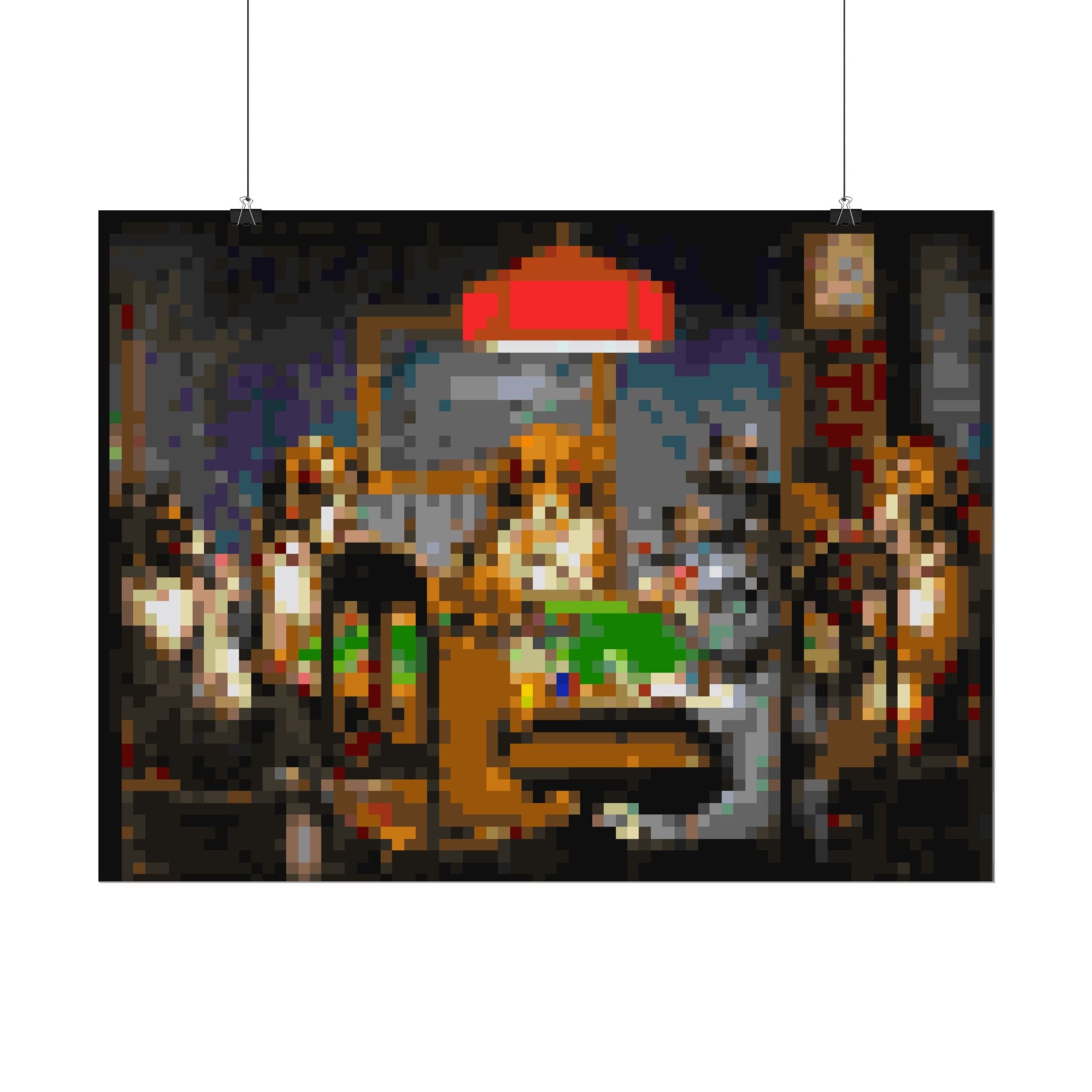 Dogs Playing Poker Pixel-Style Rolled Art Print