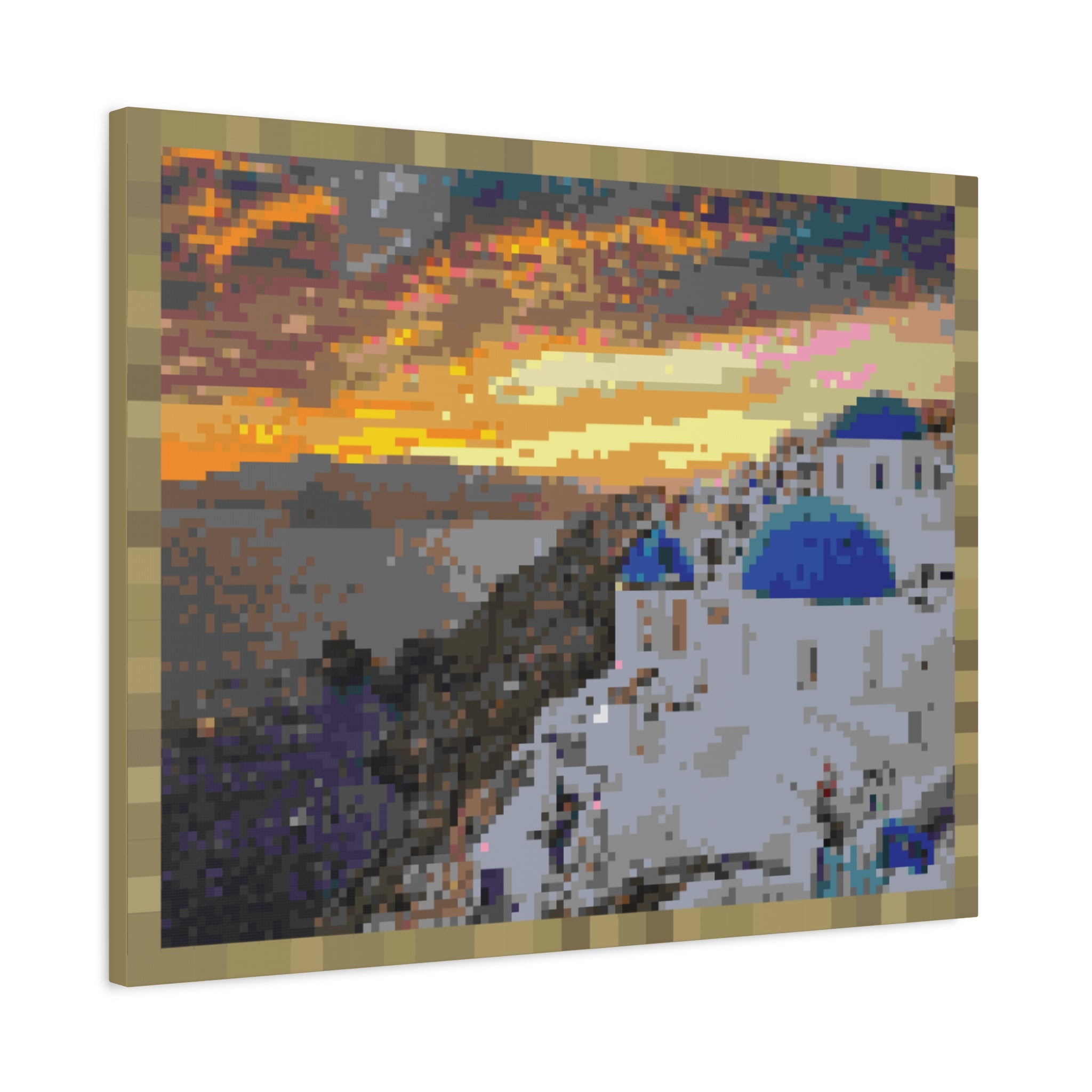 Santorini Sunset Pixel-Style Matte Canvas Print