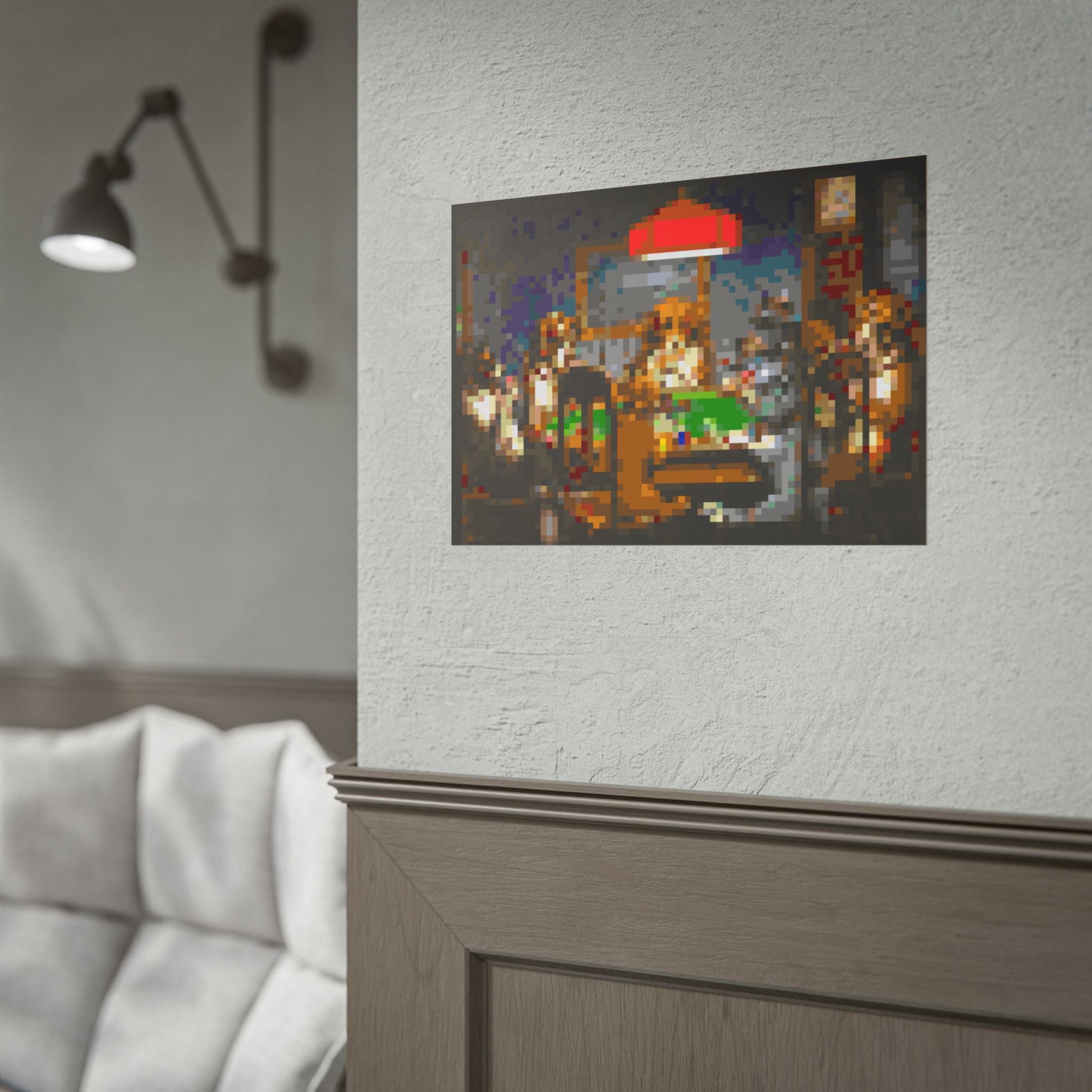 Dogs Playing Poker Pixel-Style Rolled Art Print