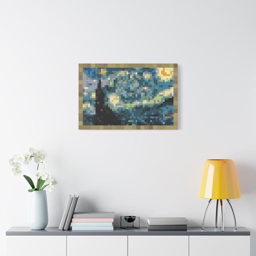 Starry Night Pixel-Style Matte Canvas Print