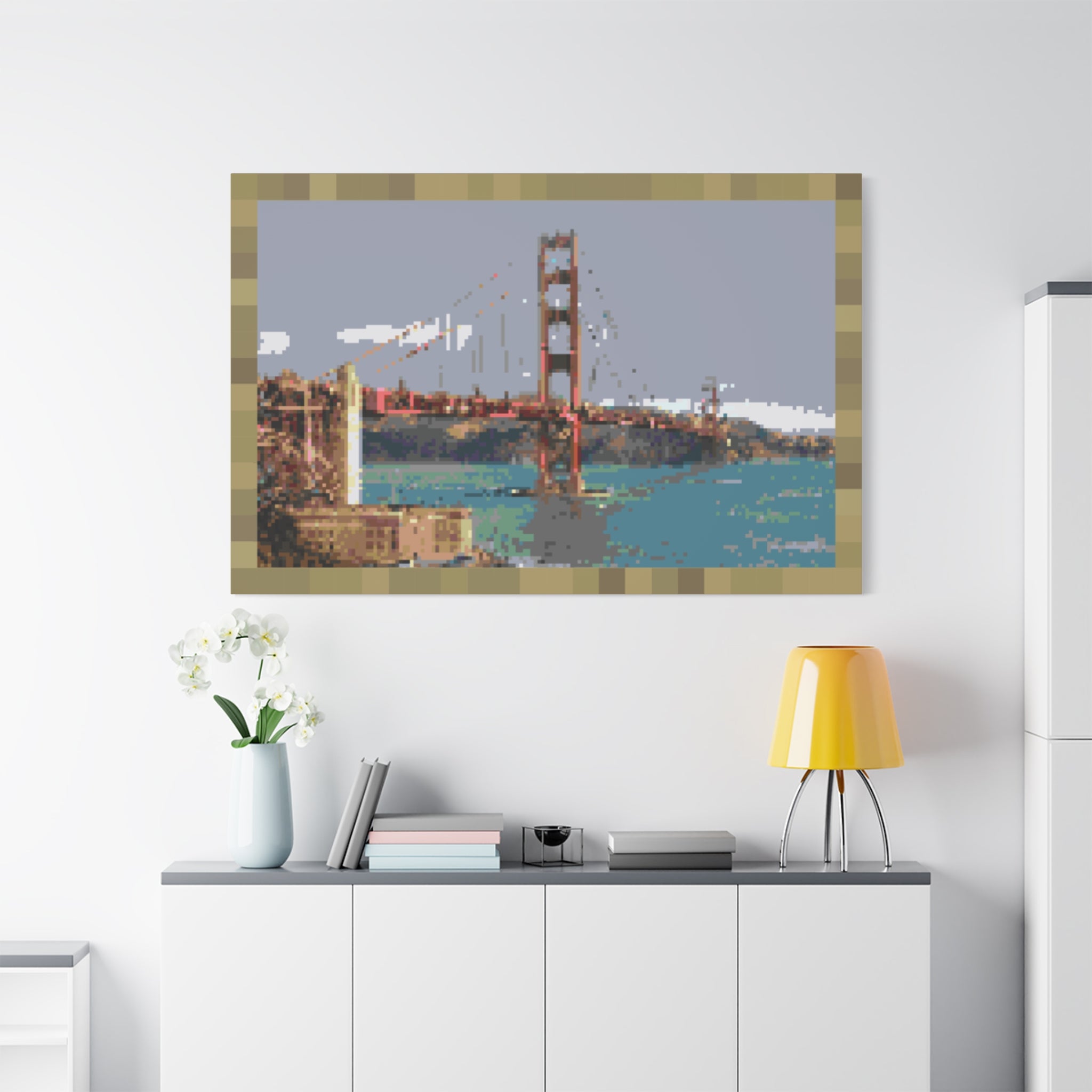 Golden Gate Bridge Pixel-Style Matte Canvas Print