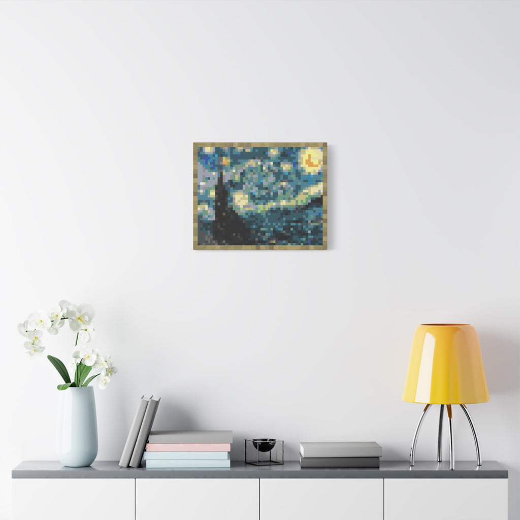 Starry Night Pixel-Style Matte Canvas Print