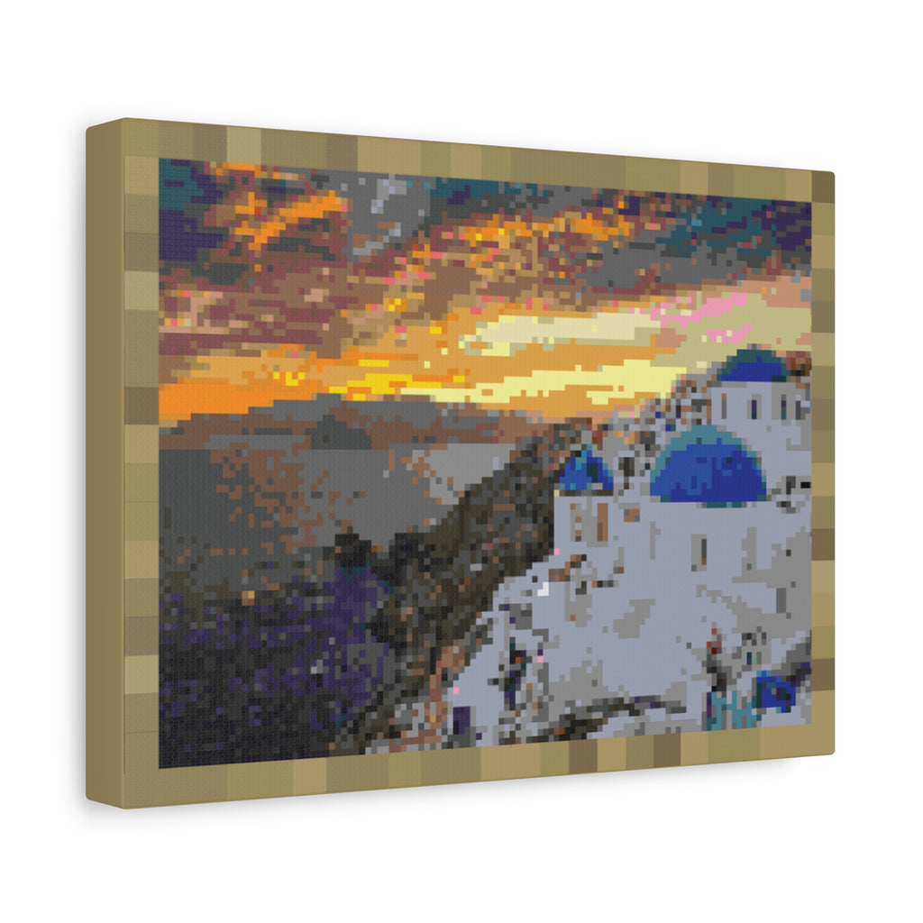 Santorini Sunset Pixel-Style Matte Canvas Print
