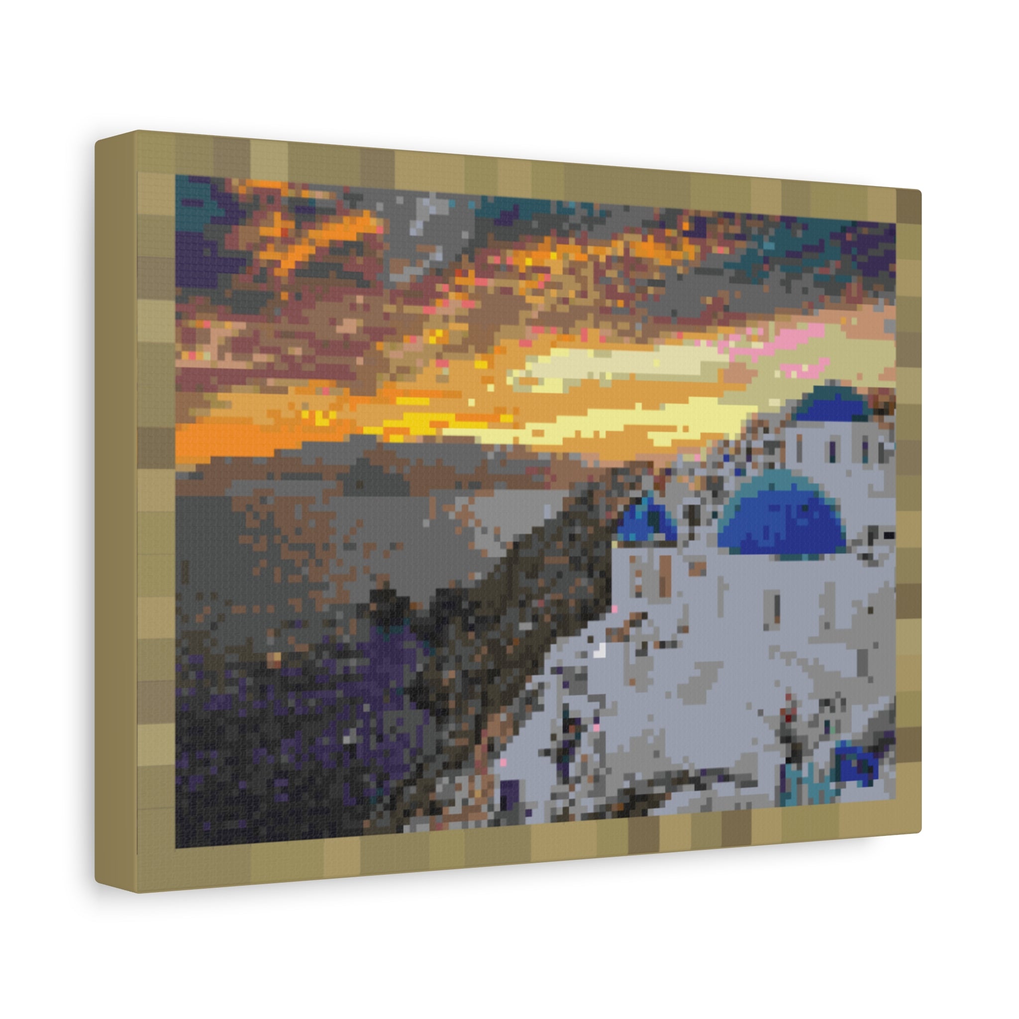 Santorini Sunset Pixel-Style Matte Canvas Print