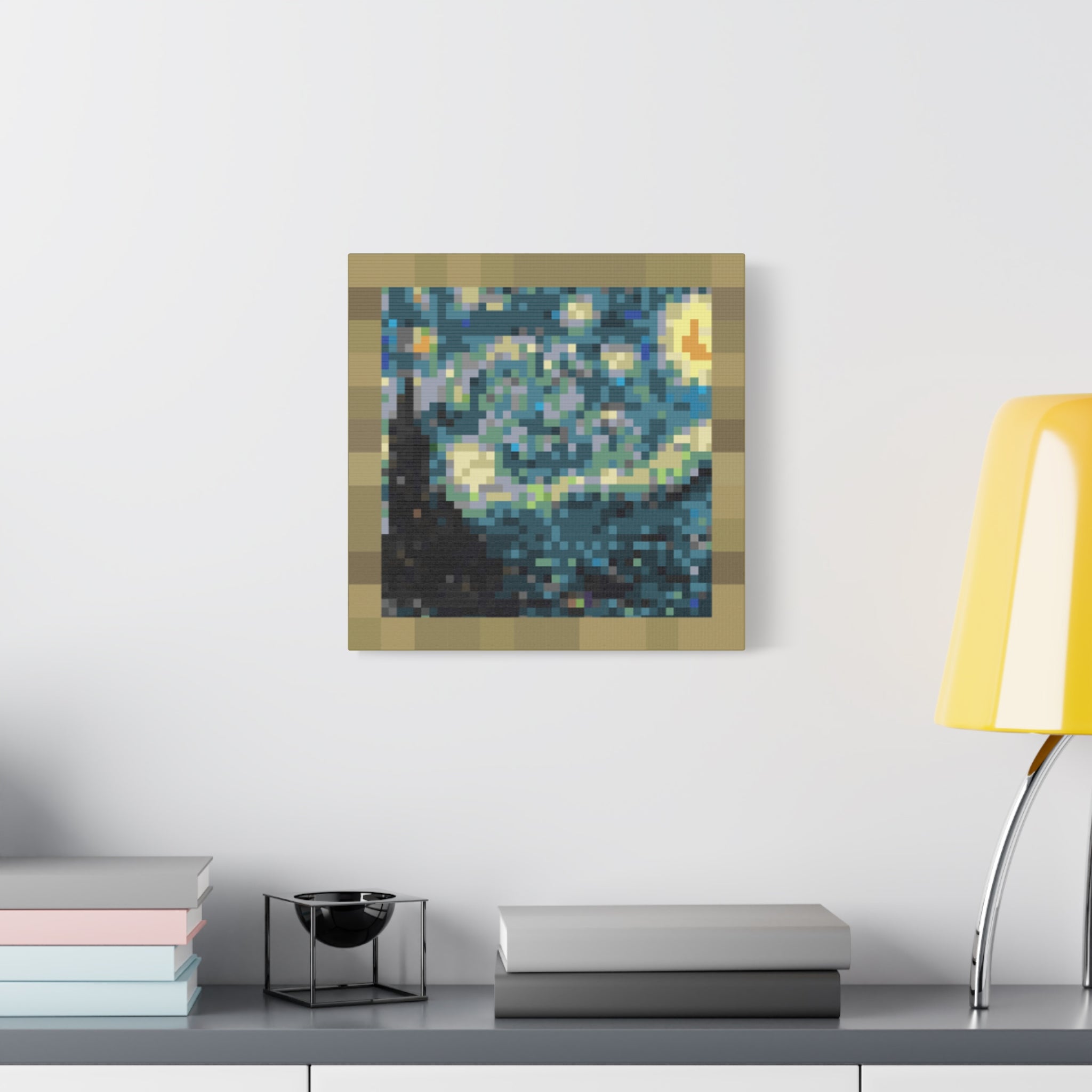 Starry Night Pixel-Style Matte Canvas Print
