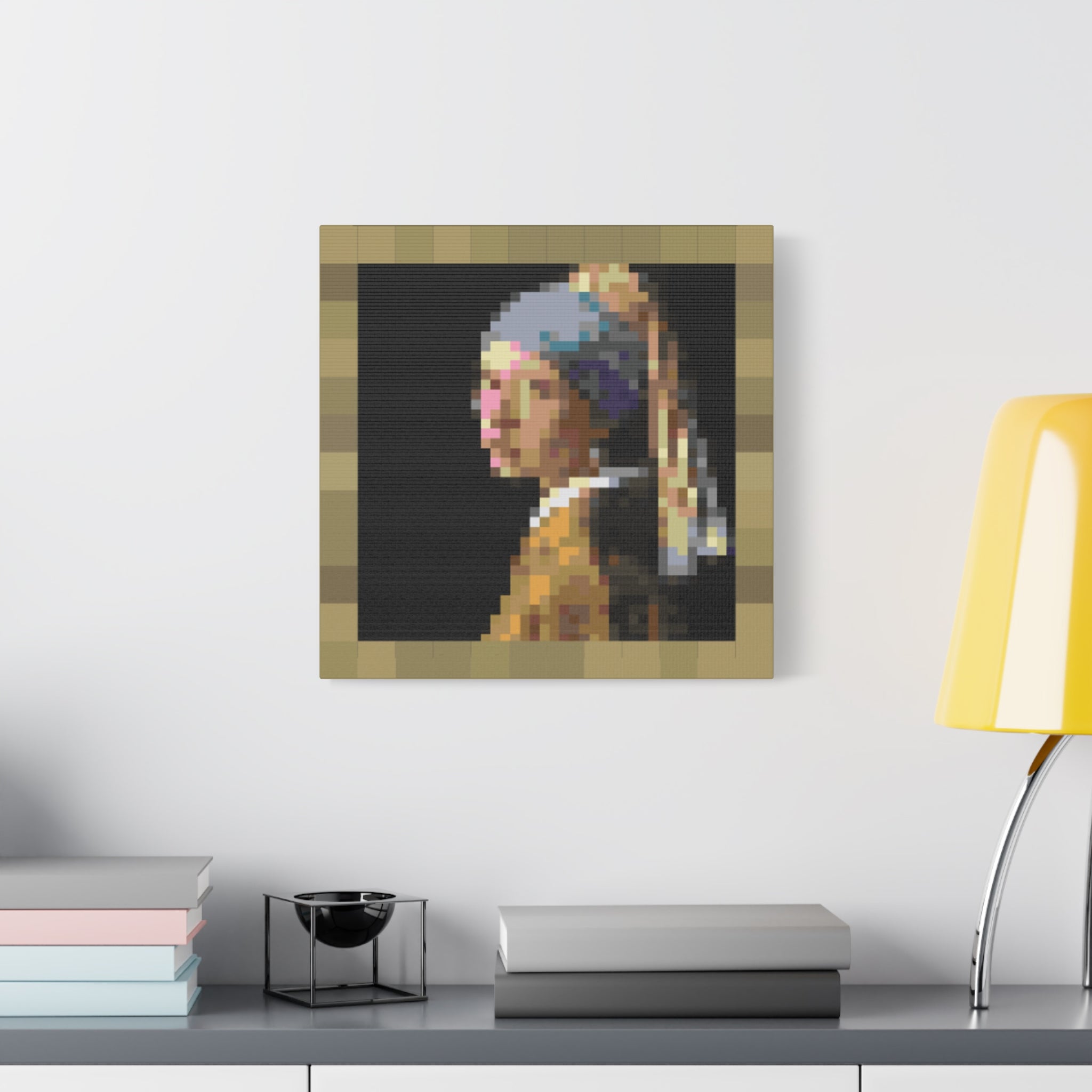 Girl with a Pearl Earring Pixel-Style Matte Canvas Print