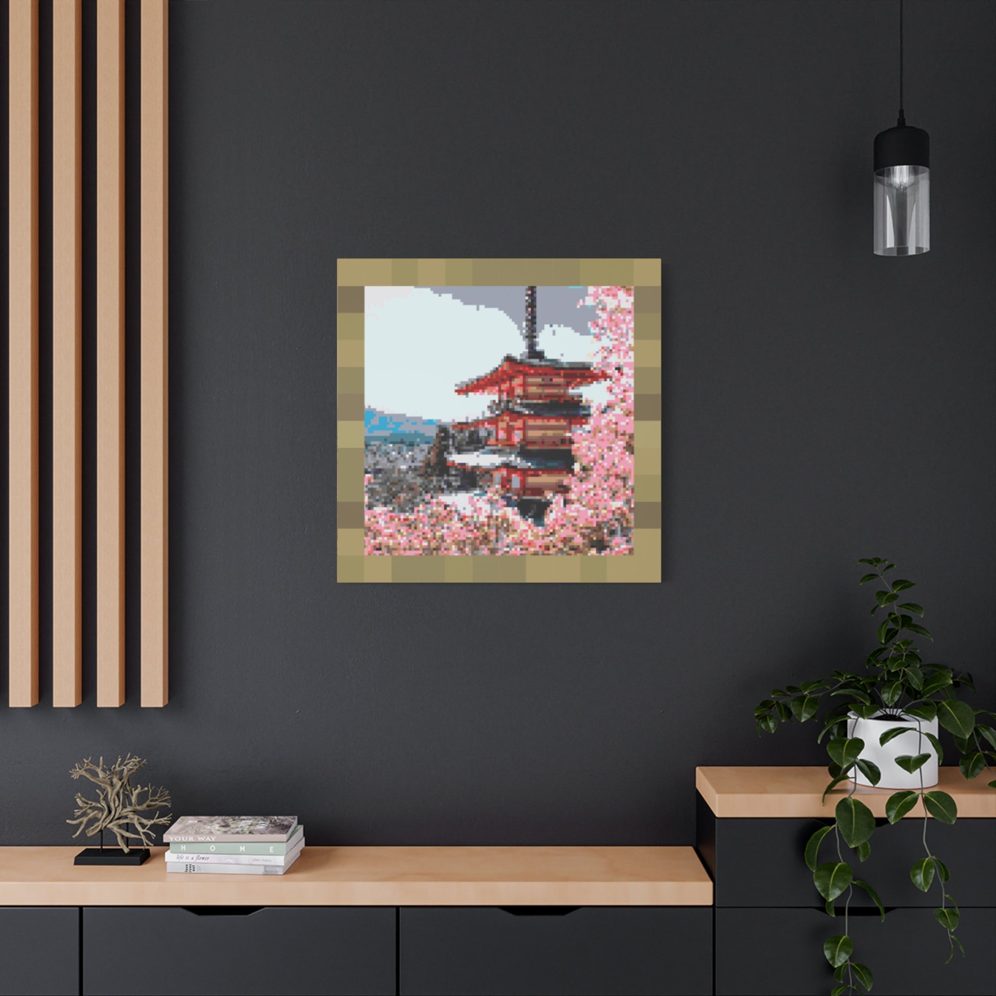 Japanese Cherry Blossom Name Pixel-Style Matte Canvas Print