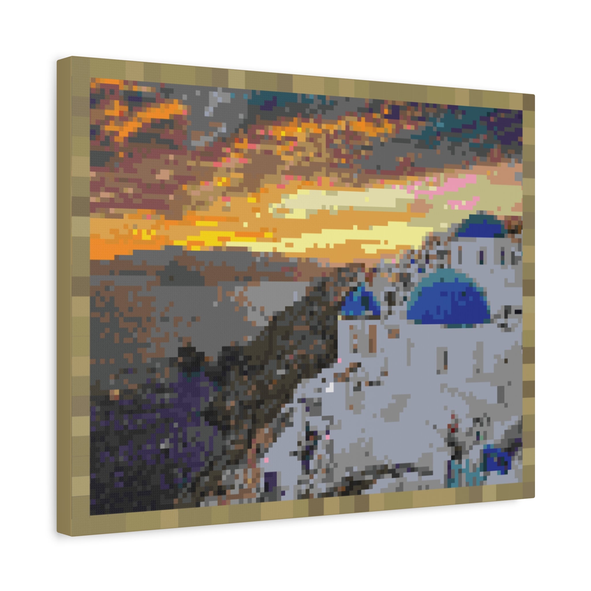Santorini Sunset Pixel-Style Matte Canvas Print