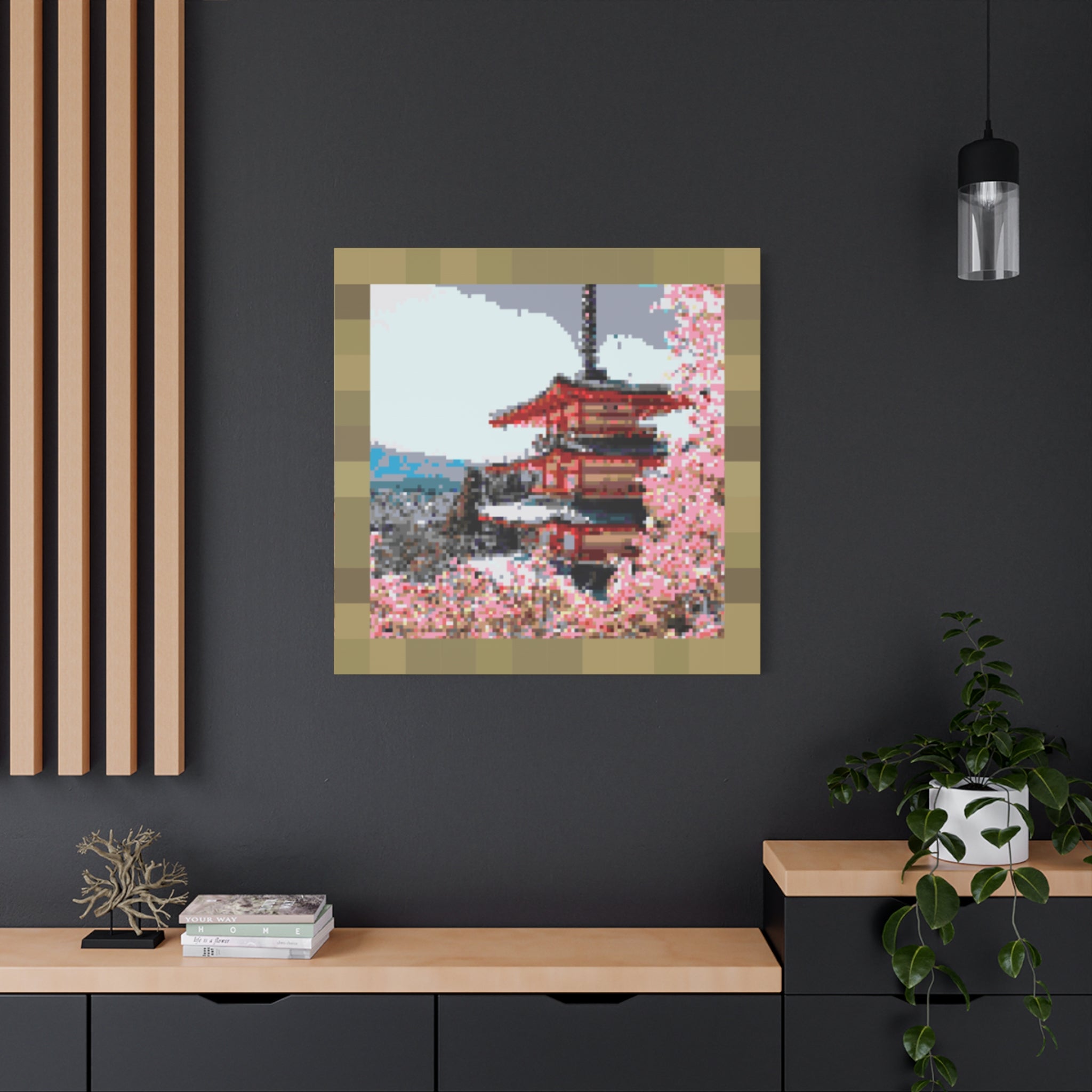 Japanese Cherry Blossom Name Pixel-Style Matte Canvas Print