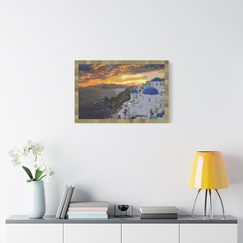 Santorini Sunset Pixel-Style Matte Canvas Print