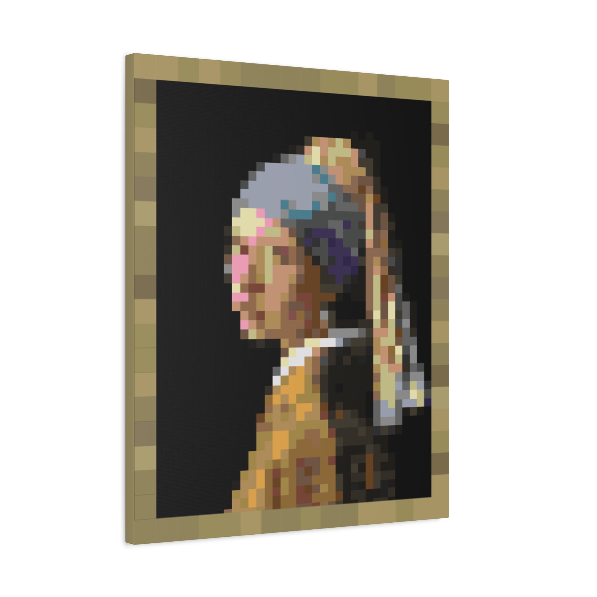Girl with a Pearl Earring Pixel-Style Matte Canvas Print