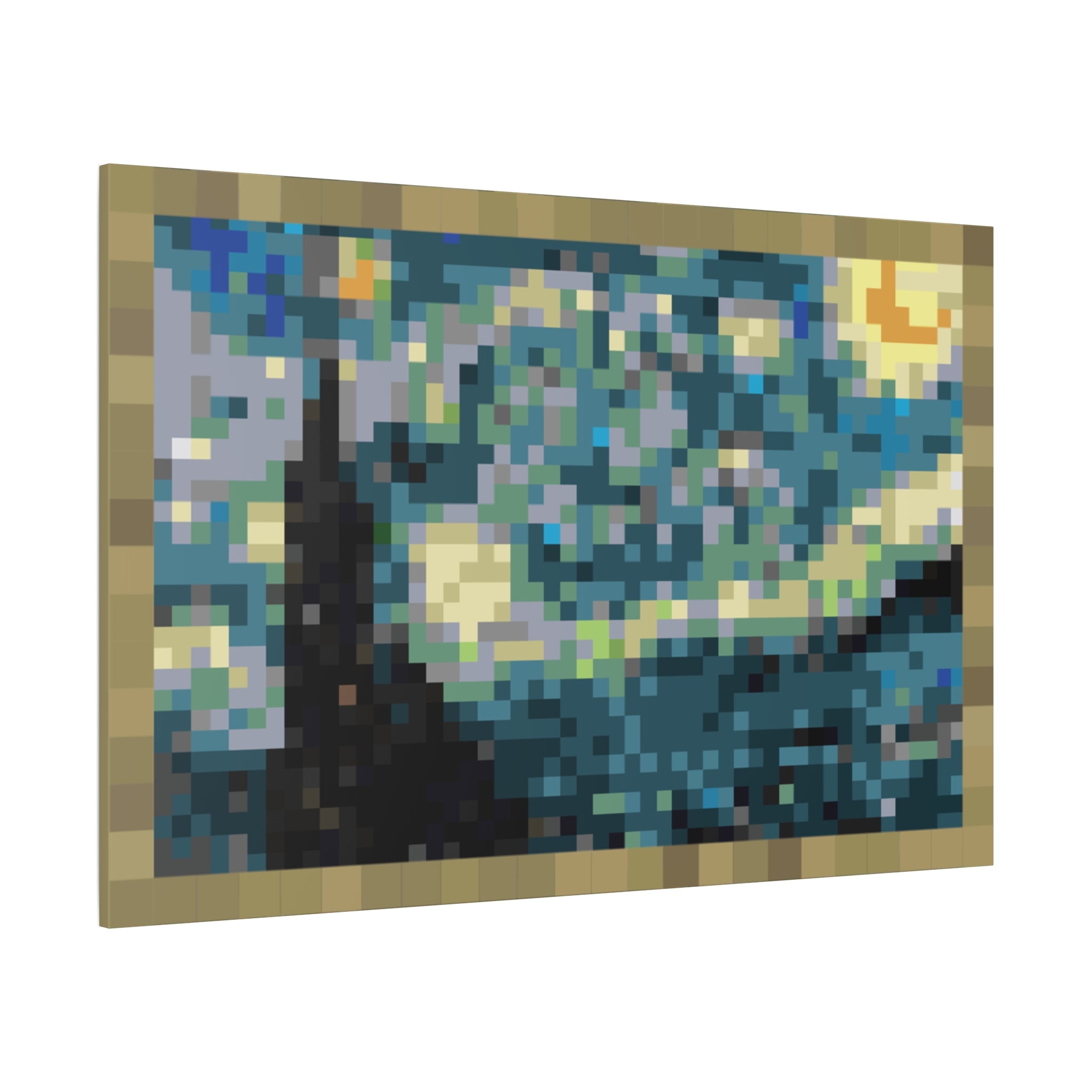 Starry Night Pixel-Style Matte Canvas Print