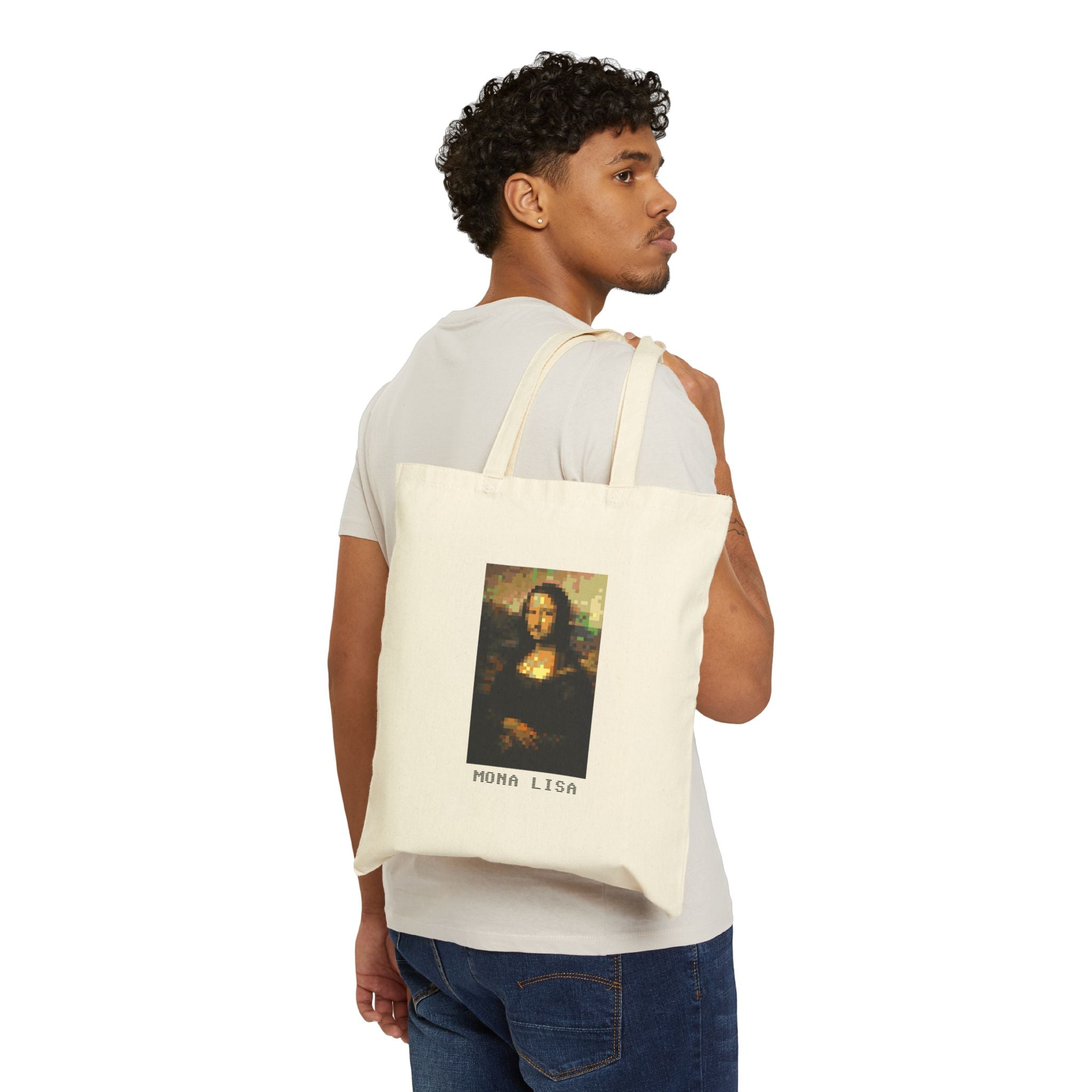 The Mona Lisa Pixel Art Tote Bag — Famous Artwork Canvas Tote