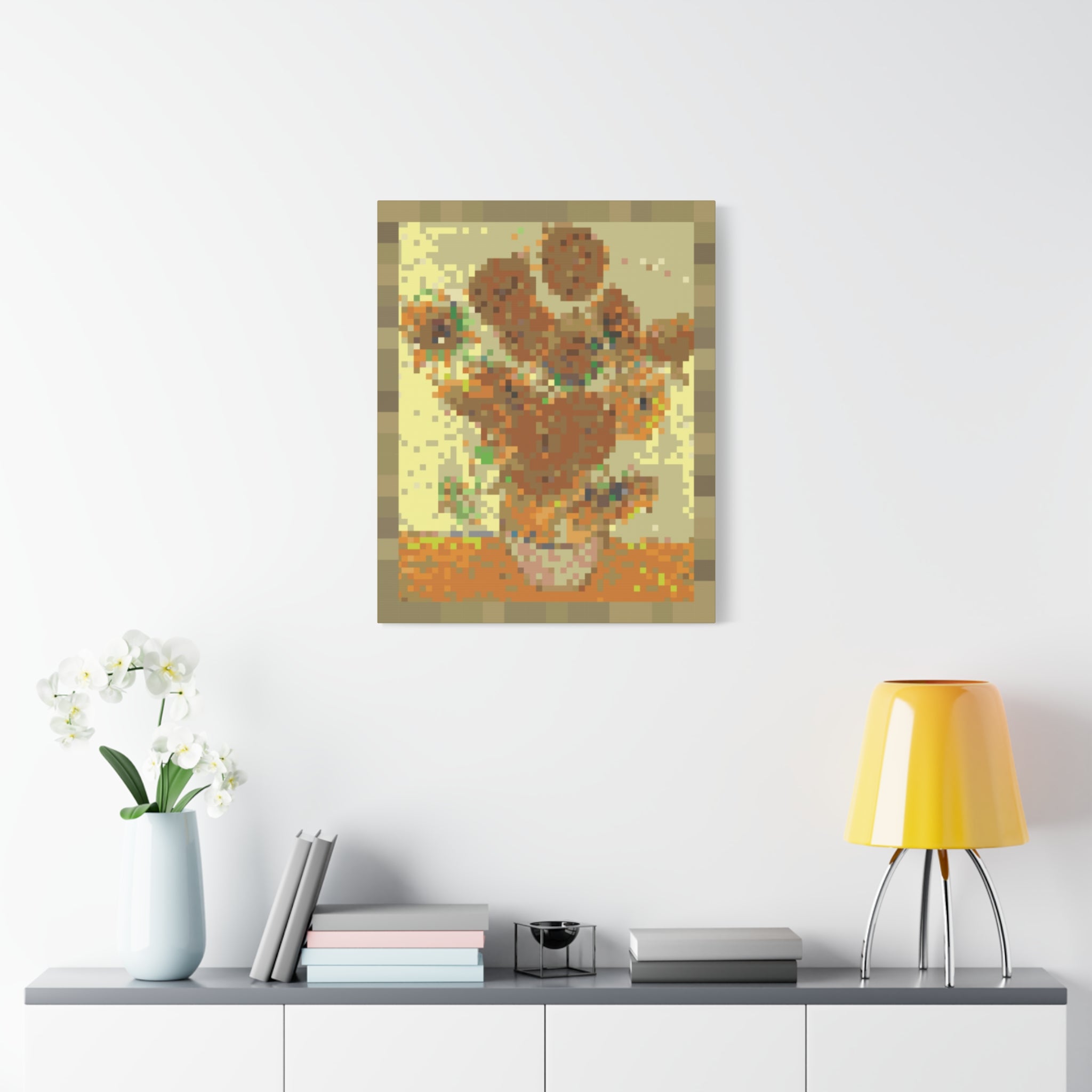 Sunflowers Pixel-Style Matte Canvas Print