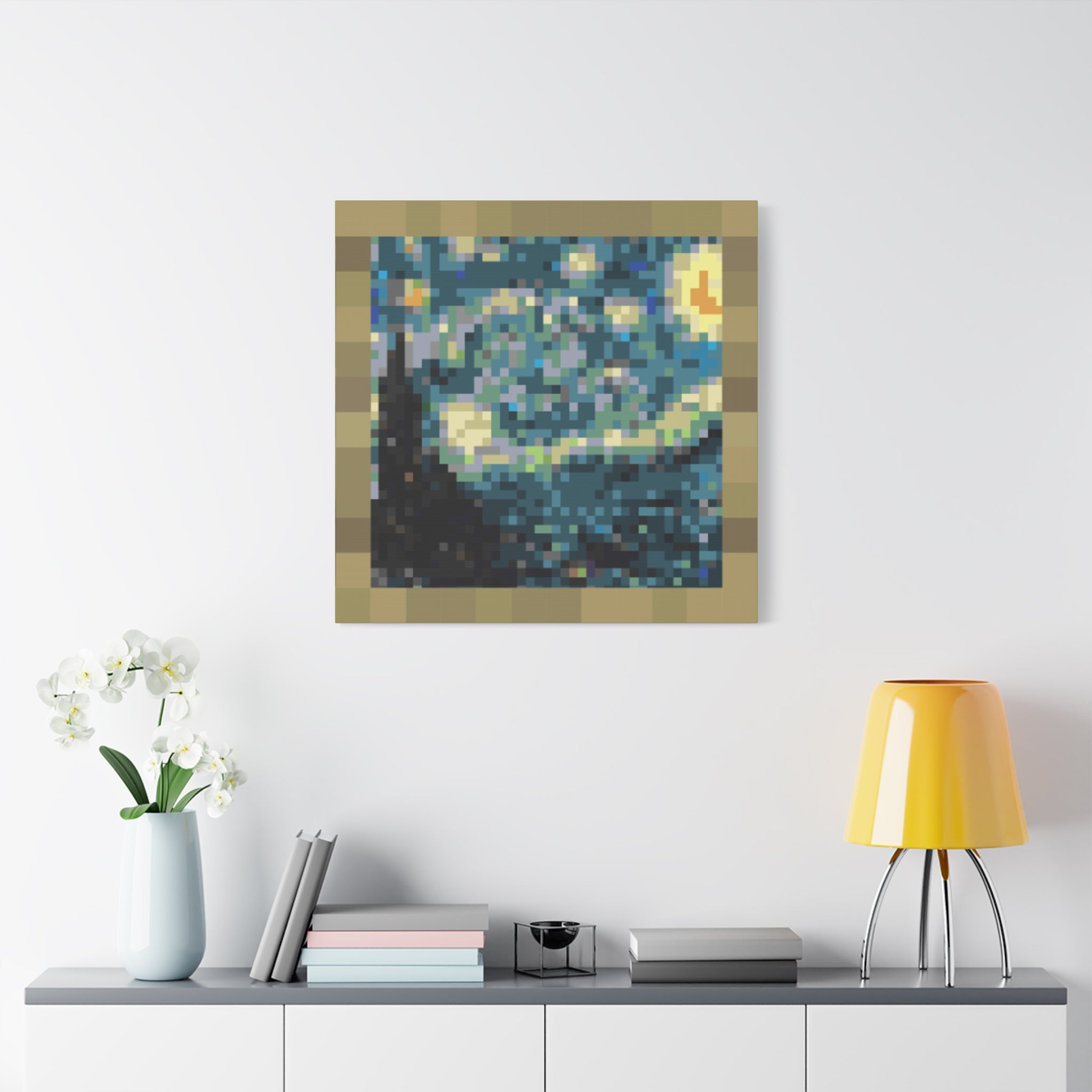 Starry Night Pixel-Style Matte Canvas Print