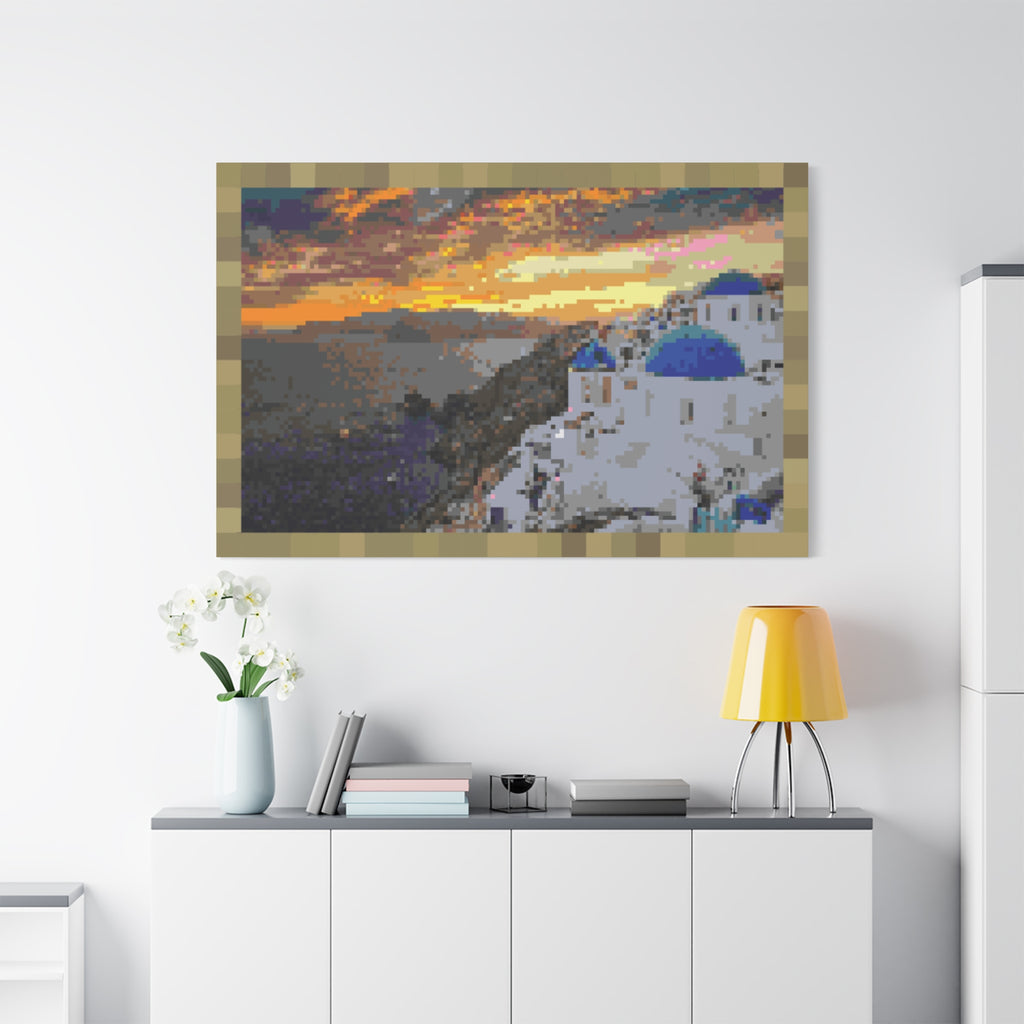 Santorini Sunset Pixel-Style Matte Canvas Print