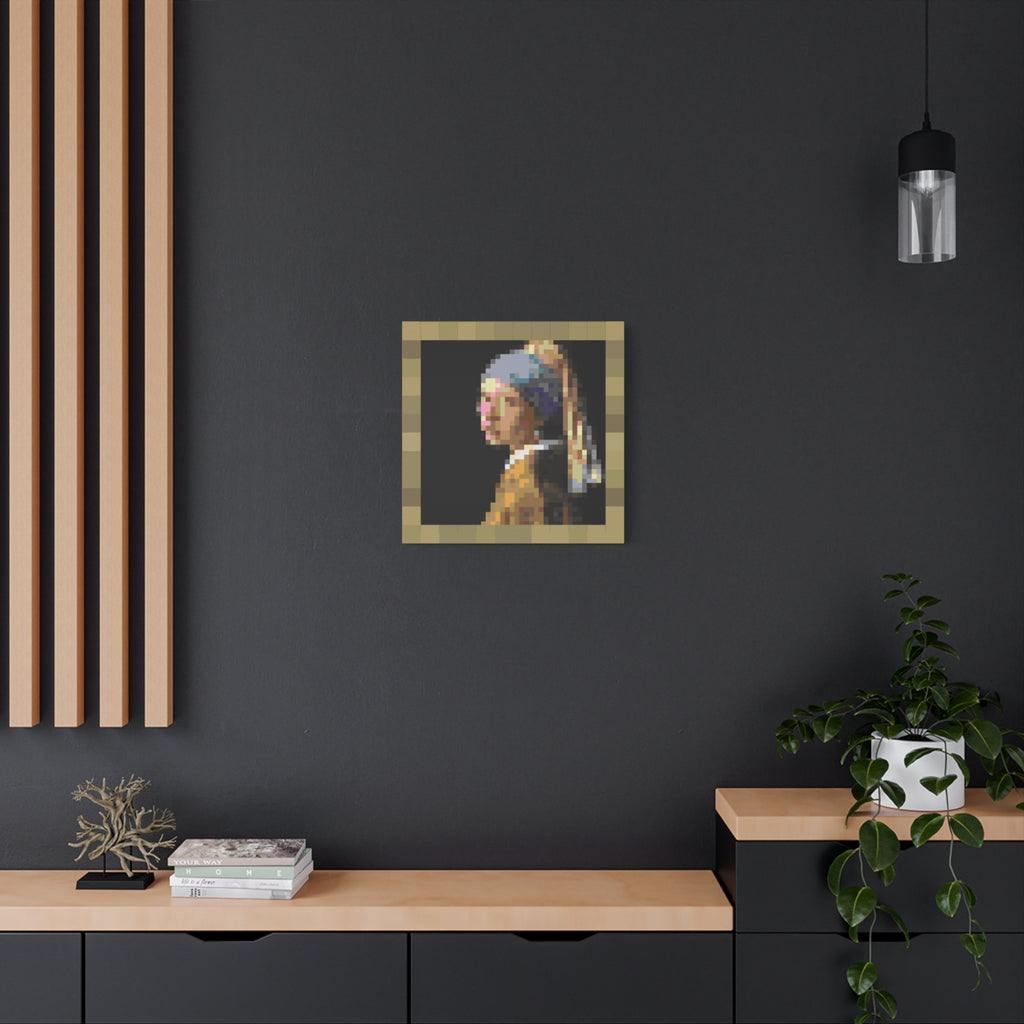 Girl with a Pearl Earring Pixel-Style Matte Canvas Print