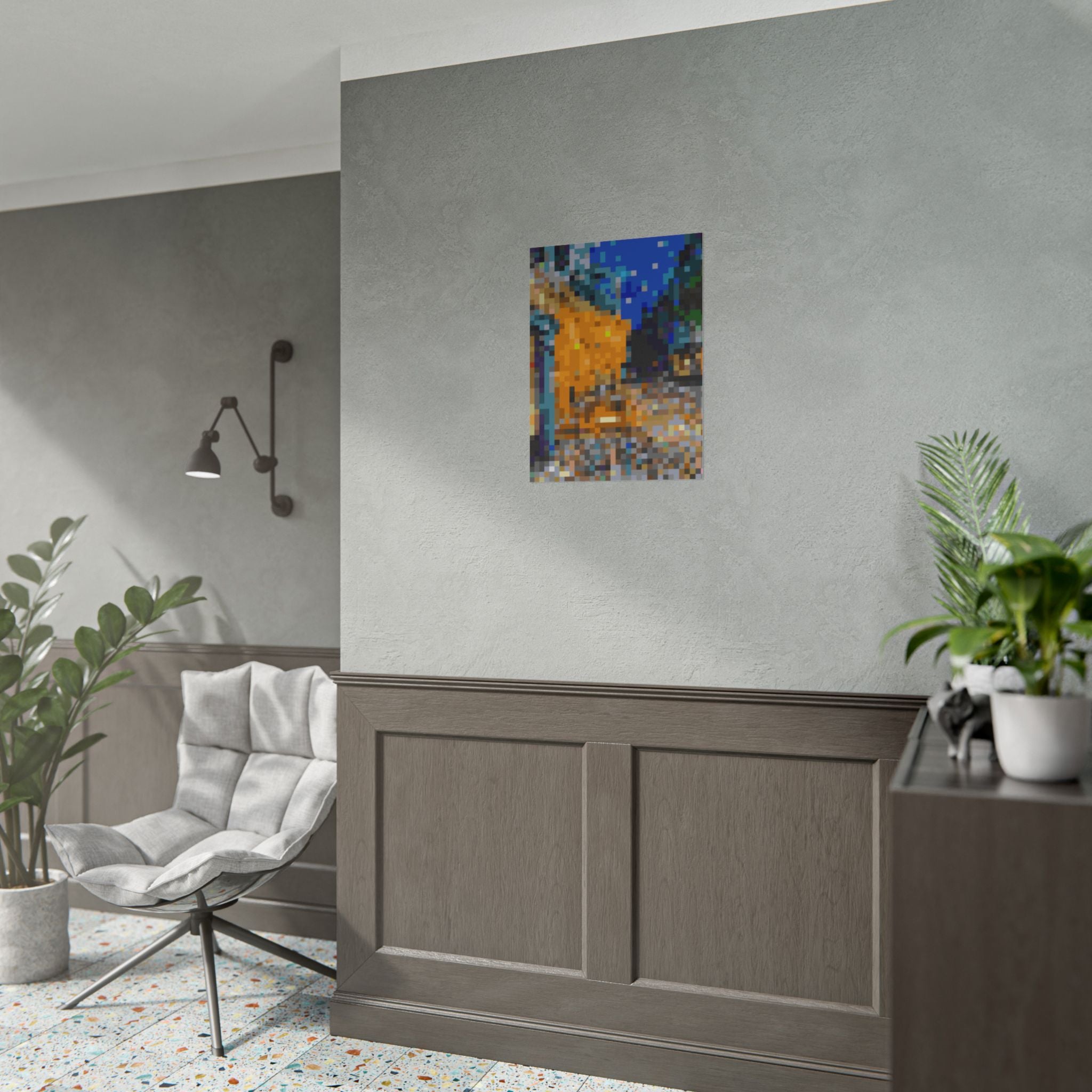 Cafe Terrace at Night Pixel-Style Rolled Art Print