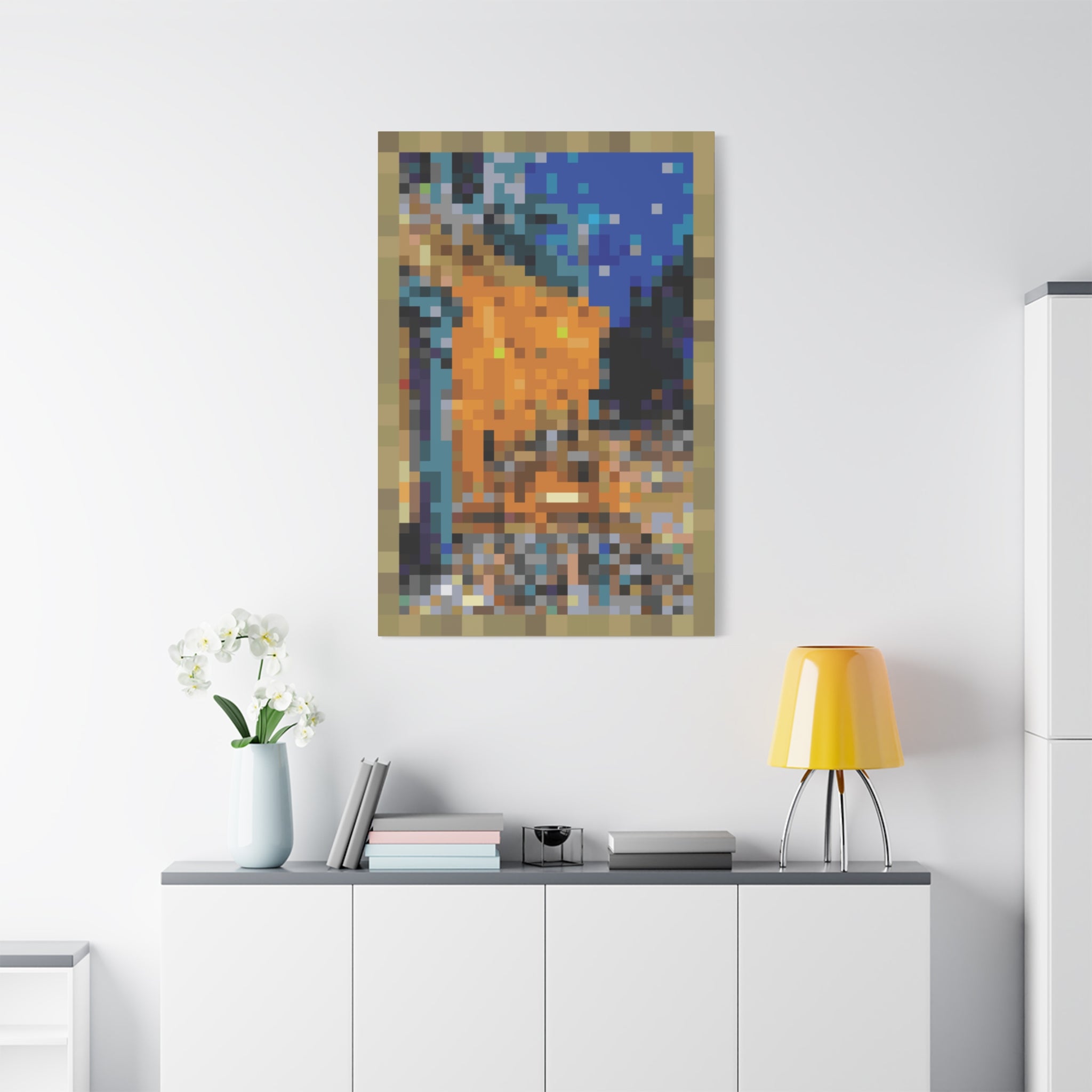 Cafe Terrace at Night Pixel-Style Matte Canvas Print